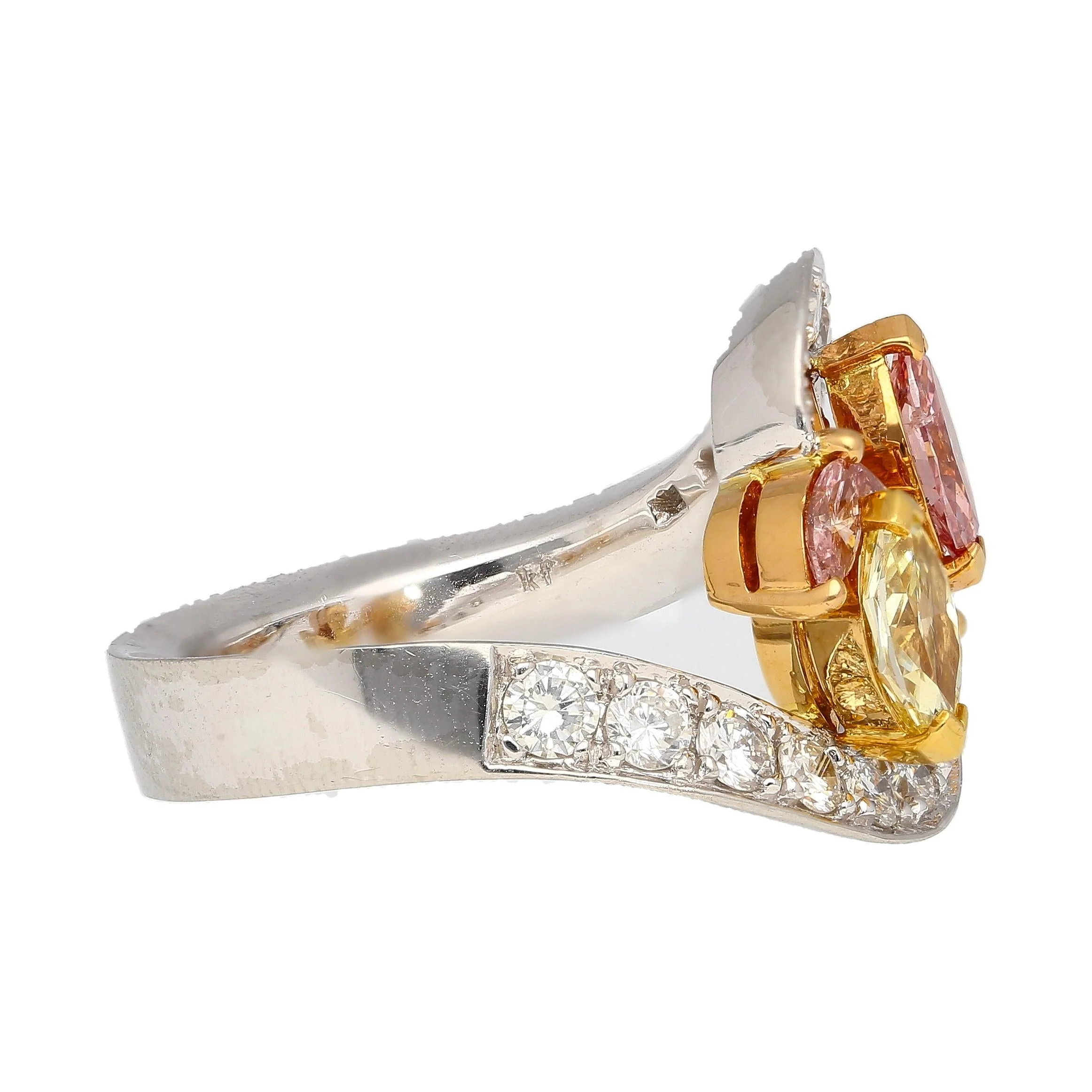1.75 Carat Pink & Yellow Marquise Diamond Platinum & 18K Gold Bypass Ring - Image 4