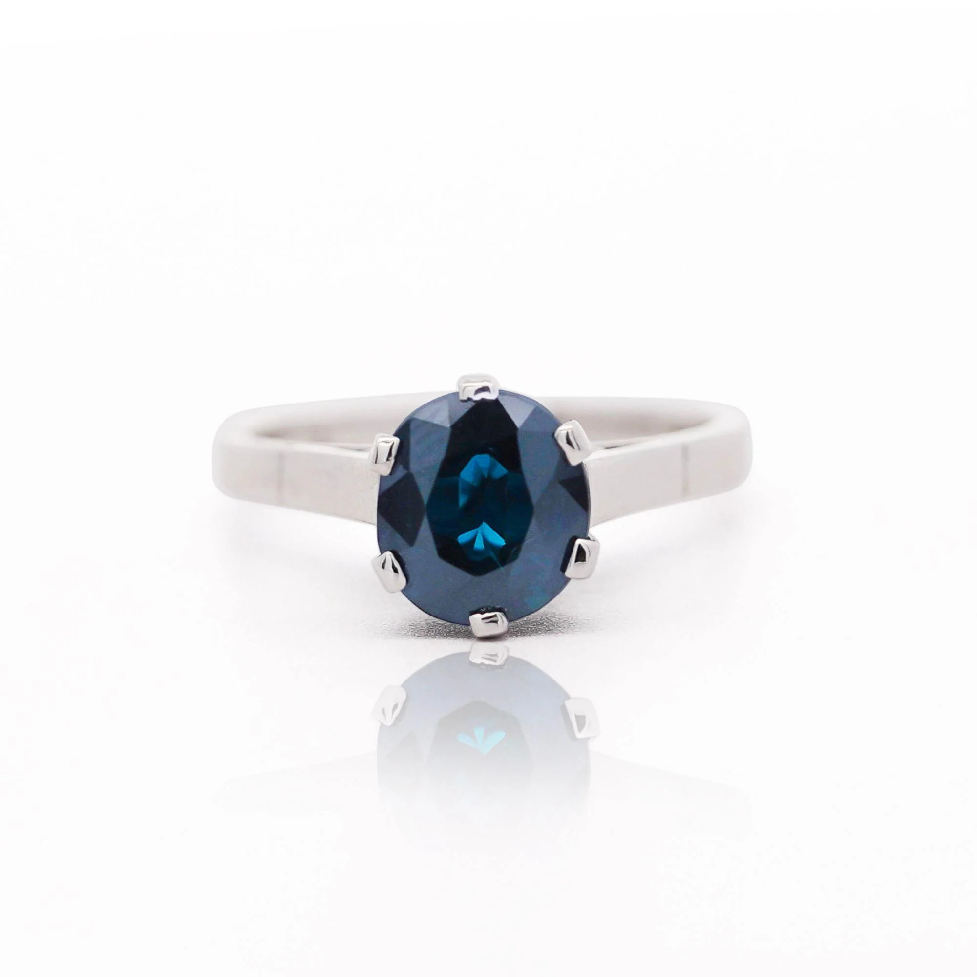 1.80 Carat Oval Blue Sapphire 14K White Gold Cathedral Solitaire Engagement Ring