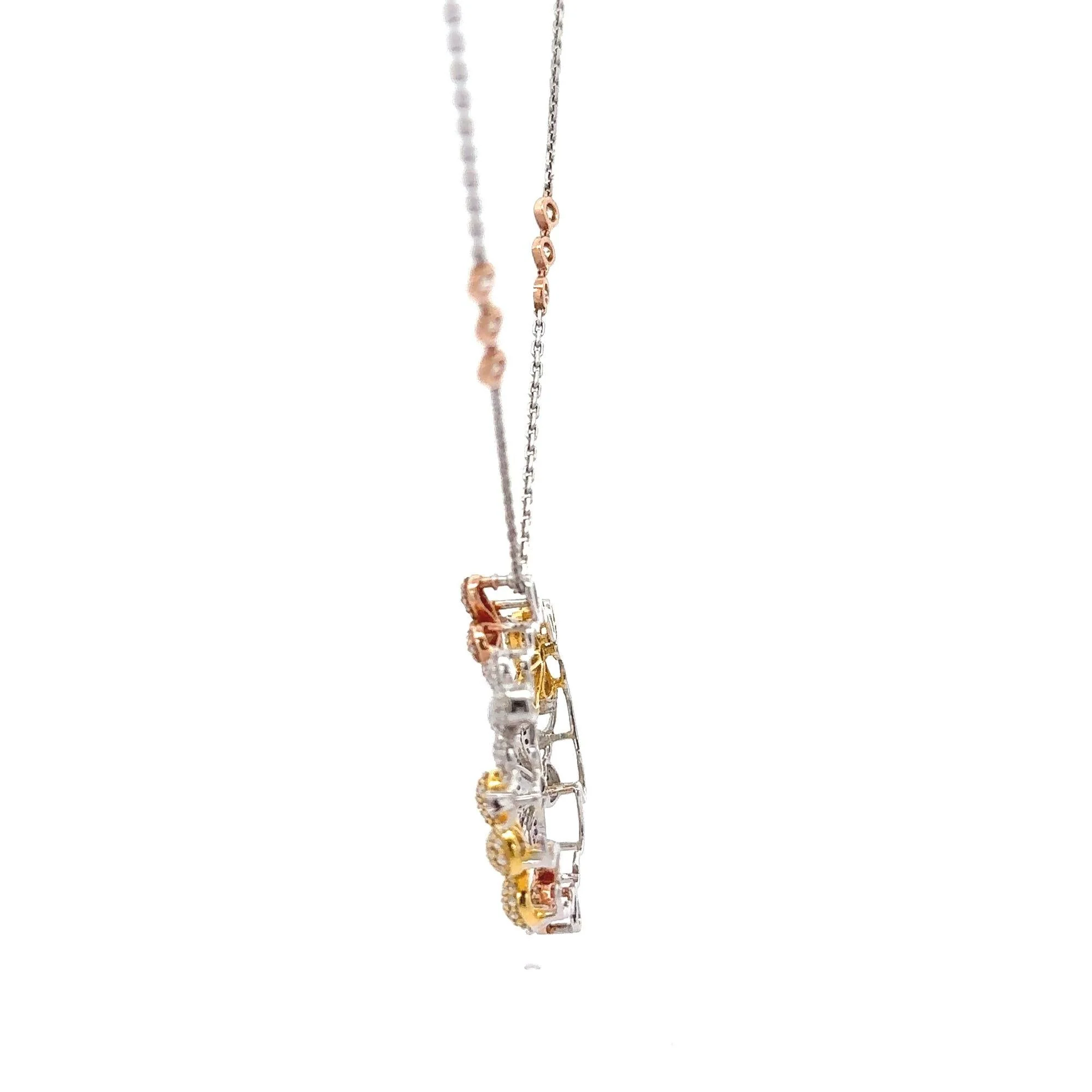 1.81 Carat Round Diamond in 14K Tri-Color Gold Flower Wreath Pendant Necklace - Image 6
