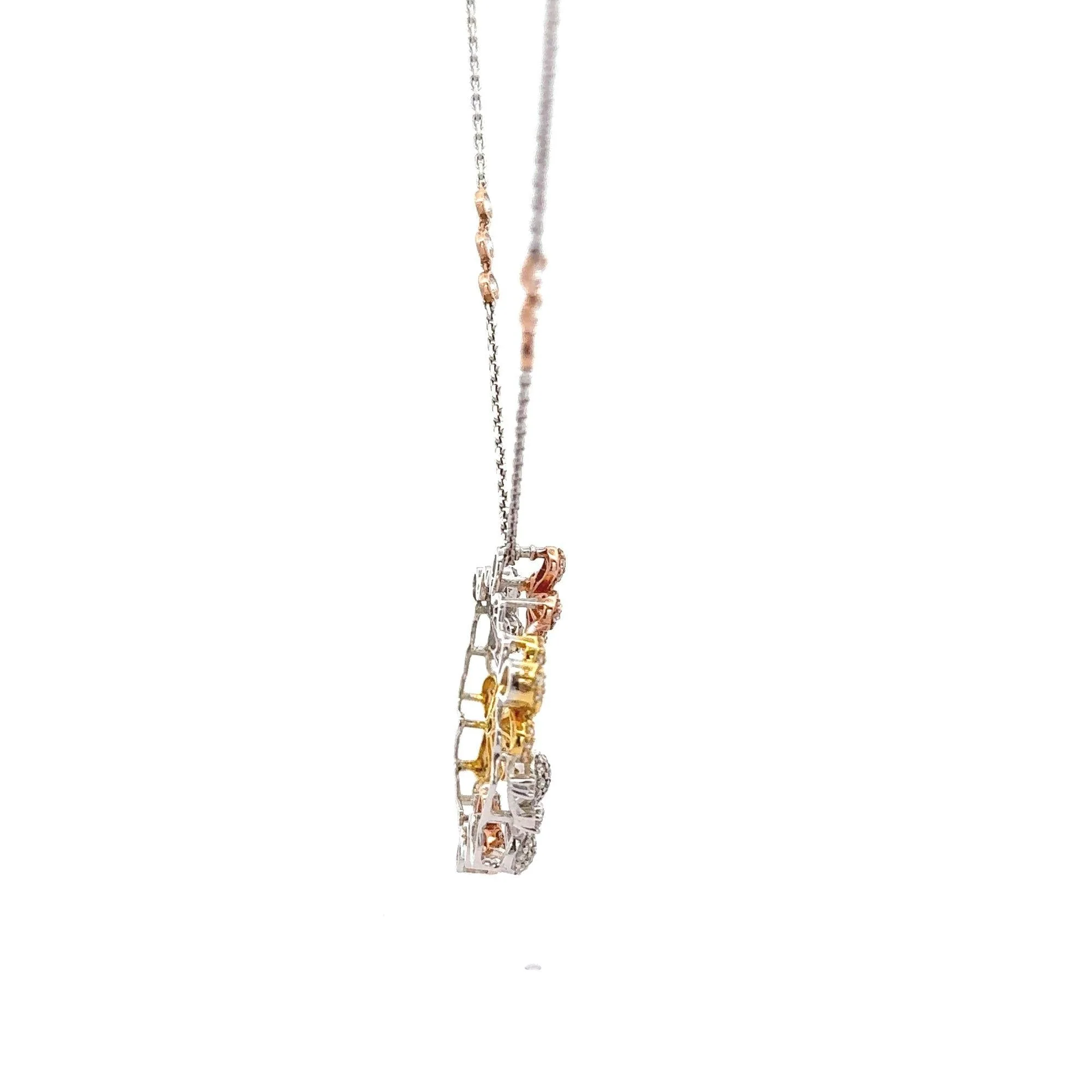 1.81 Carat Round Diamond in 14K Tri-Color Gold Flower Wreath Pendant Necklace - Image 7