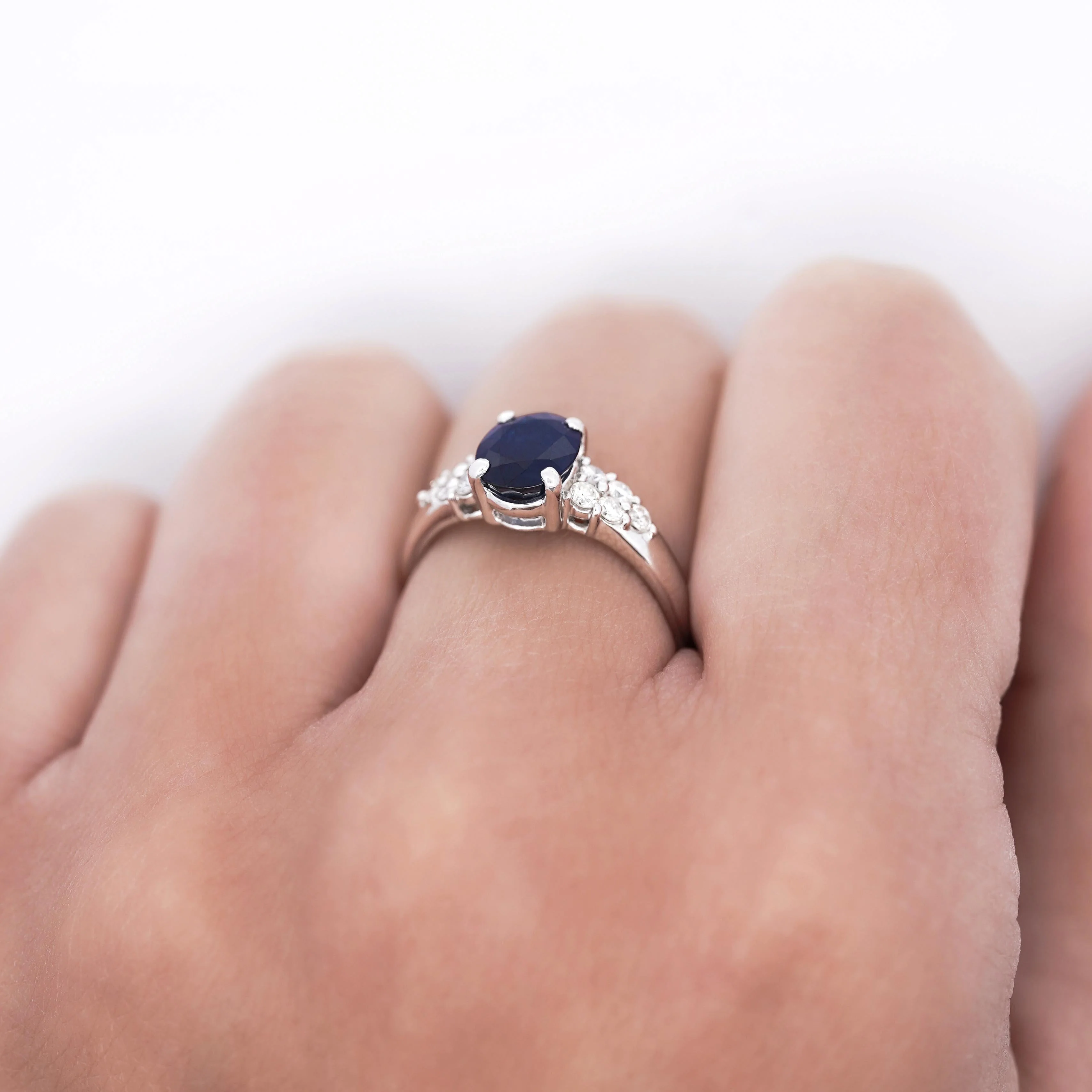 1.84 Carat Oval Cut Dark Blue Sapphire and Diamond Ring - Image 3