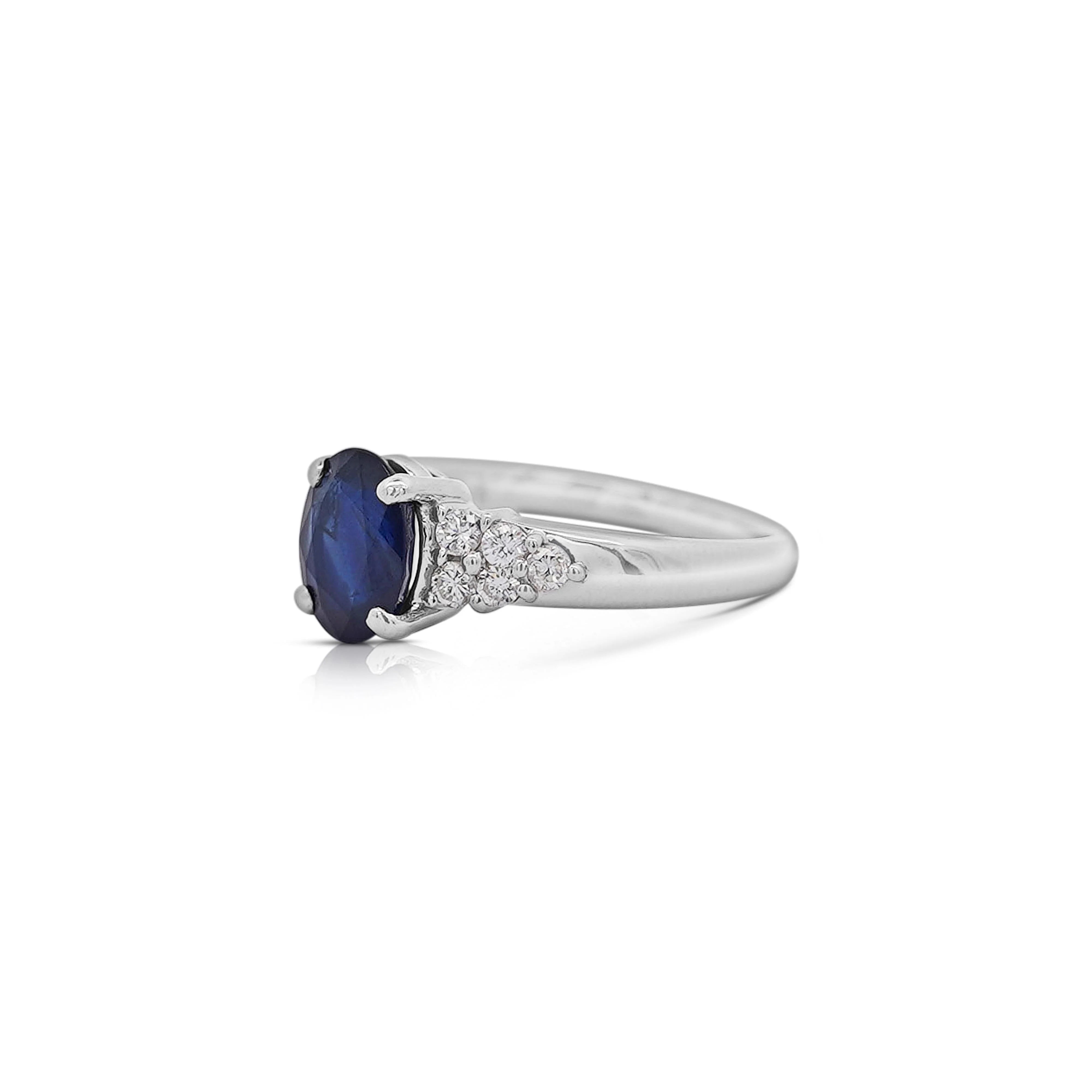 1.84 Carat Oval Cut Dark Blue Sapphire and Diamond Ring - Image 5