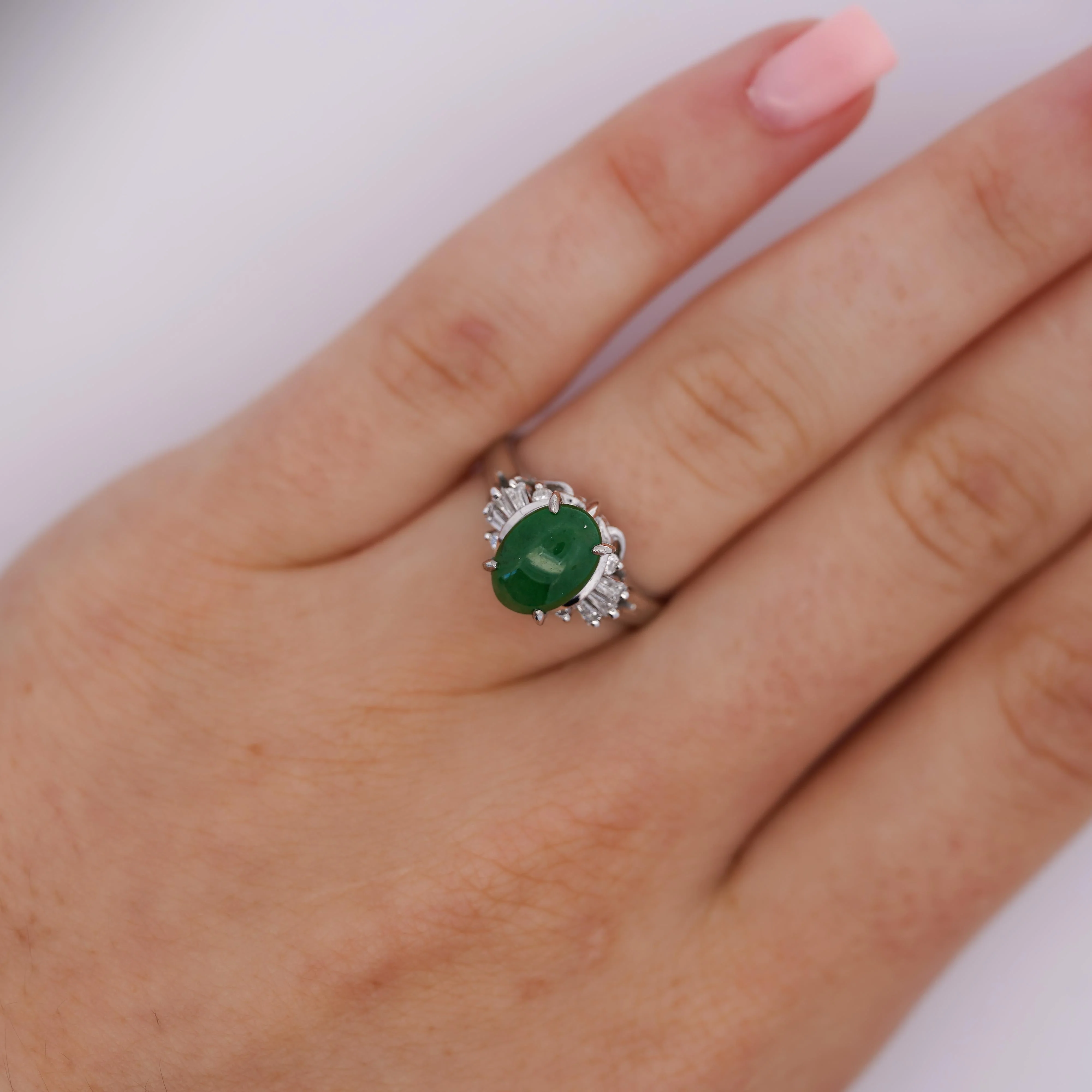 1.85 Carat Untreated Jadeite Jade and Diamond Platinum Ring HK Certified - Image 5