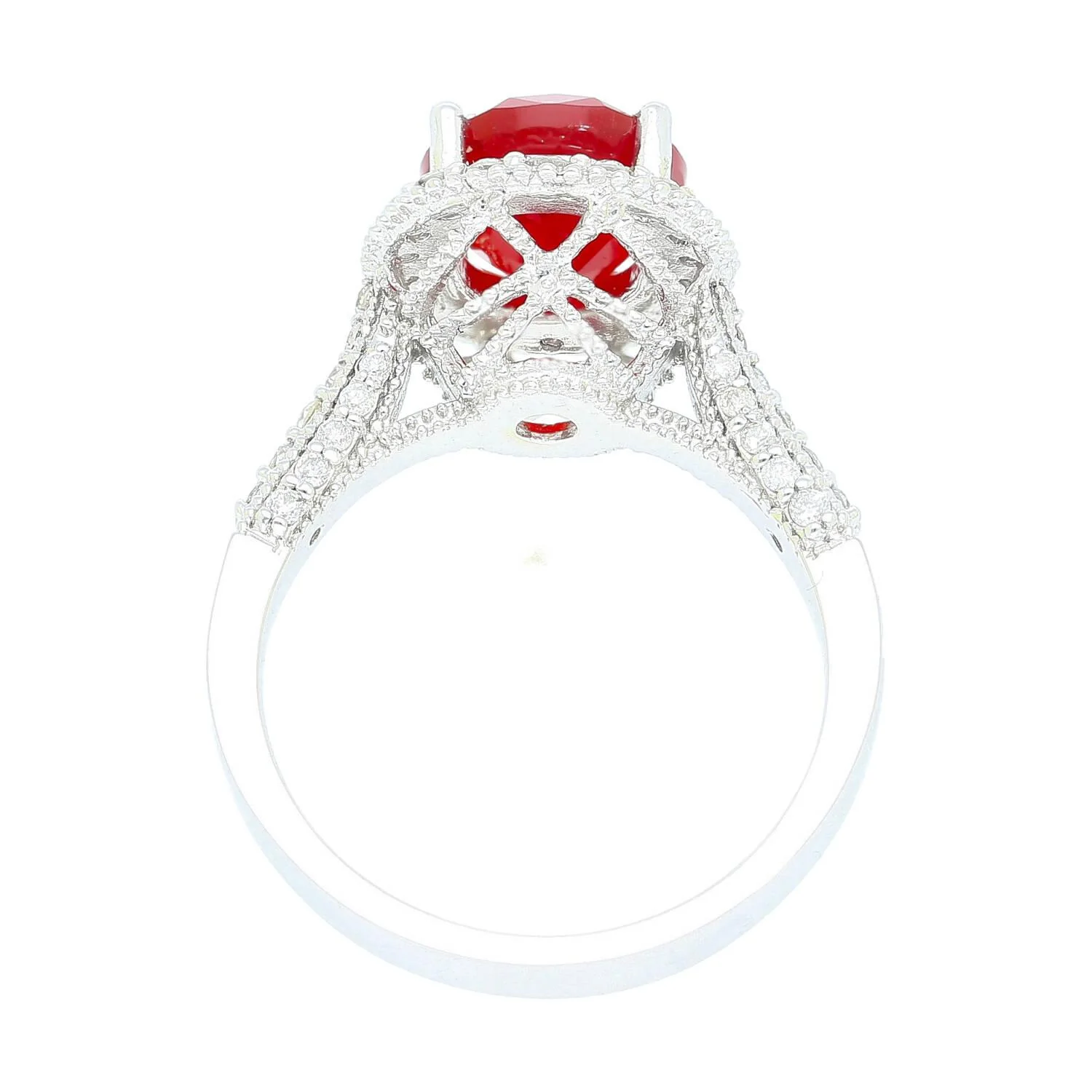 1.98 Carat Oval Opal & Diamond Halo Pave 14K White Gold Filigree Ring - Image 2