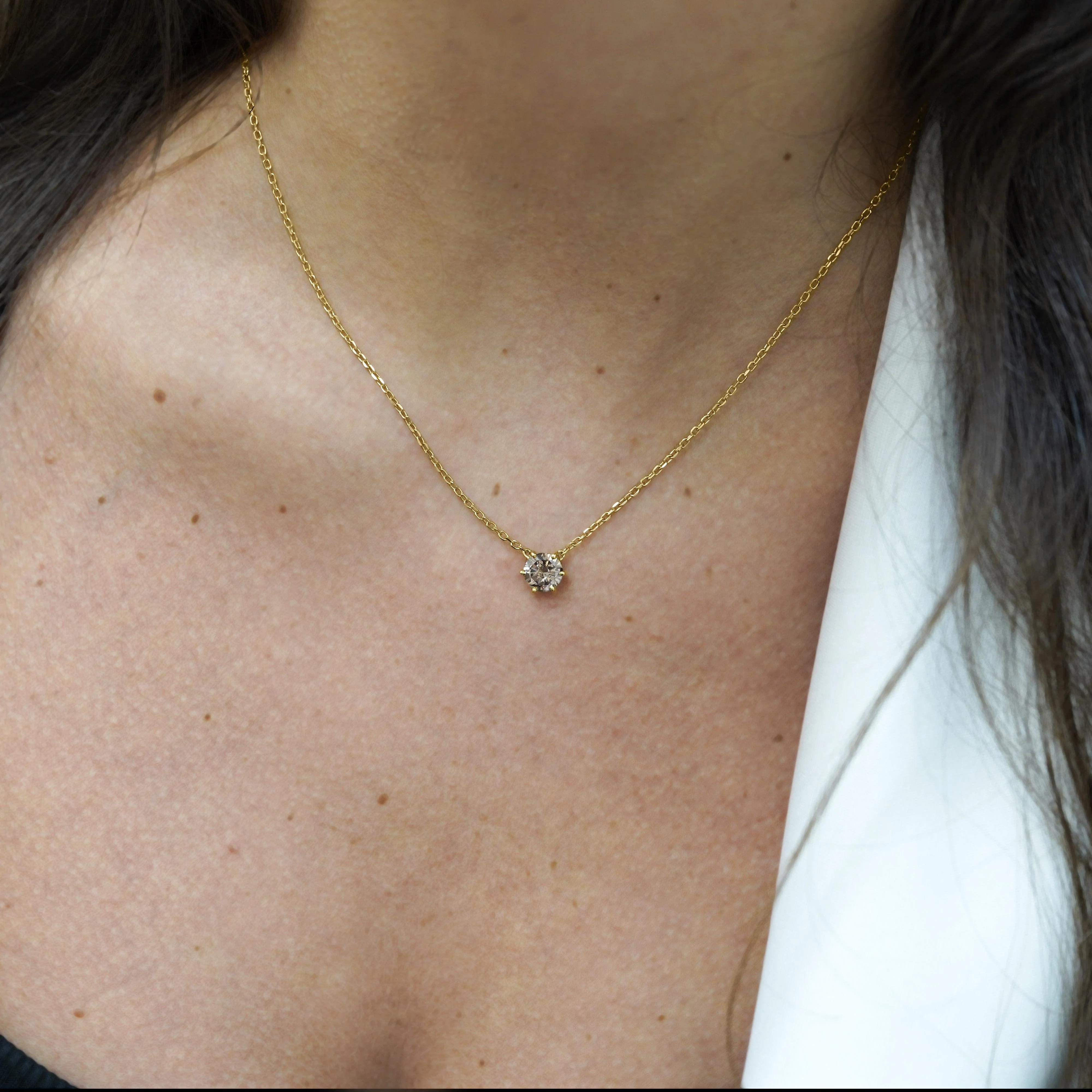 1 Carat Brown Diamond 18K Gold Solitaire Pendant Necklace - Image 6