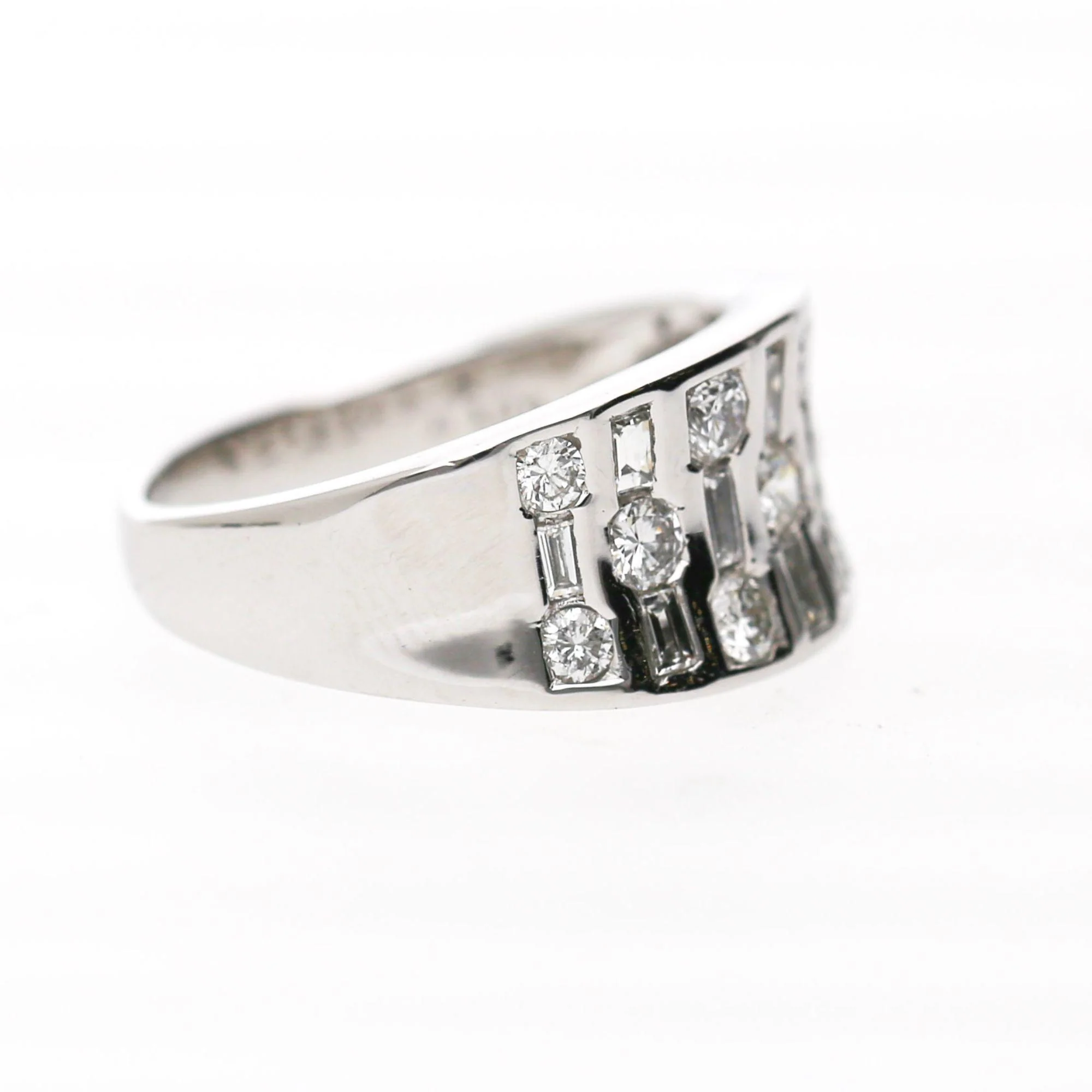 1 Carat Round & Baguette Diamond Channel Set Platinum 3 Row Band Ring - Image 2