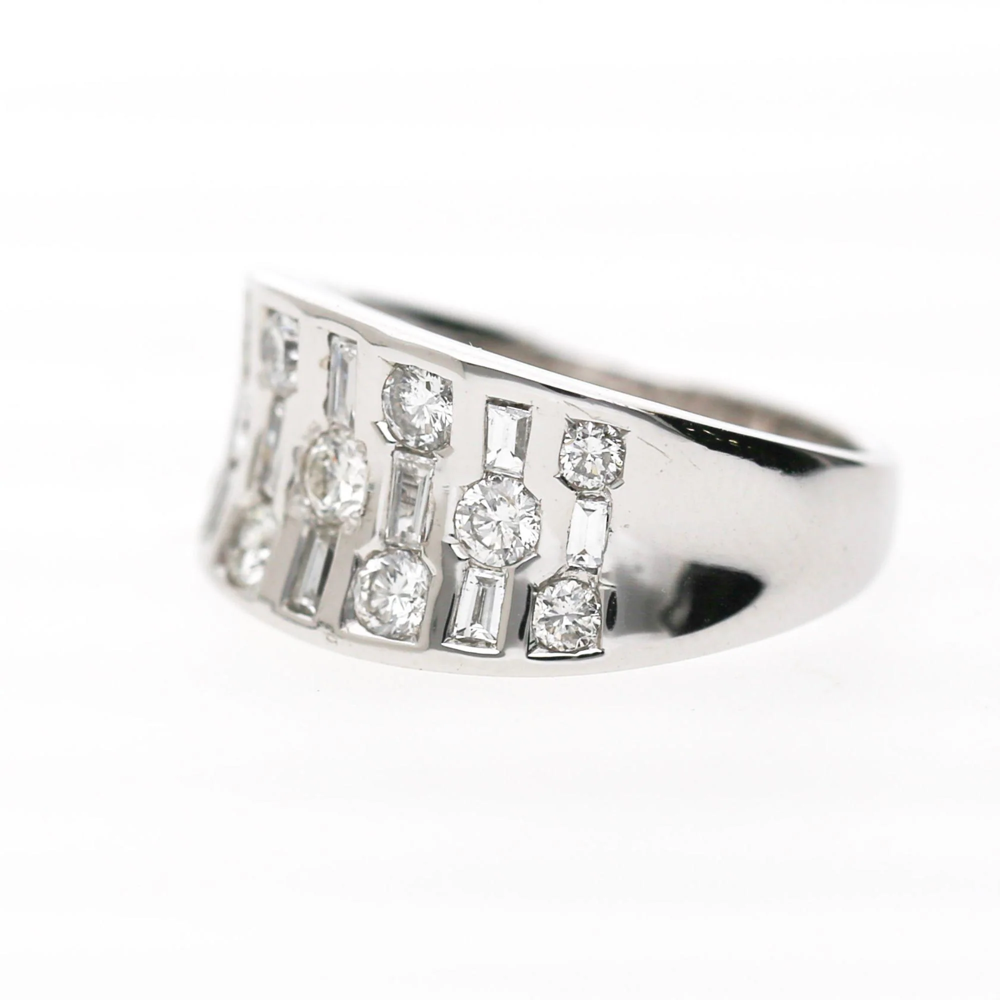1 Carat Round & Baguette Diamond Channel Set Platinum 3 Row Band Ring - Image 4
