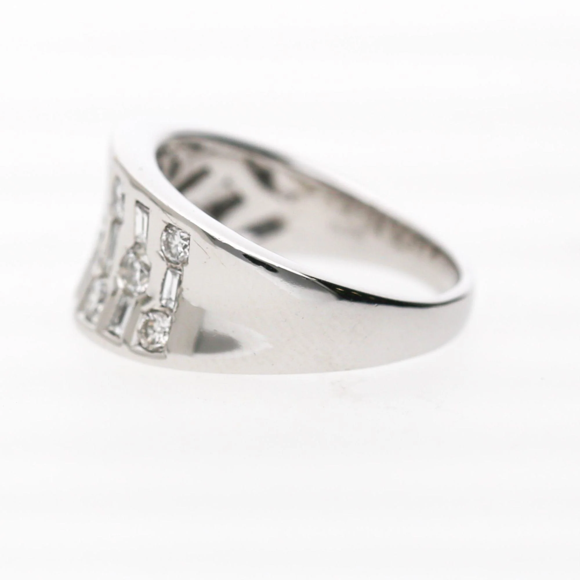 1 Carat Round & Baguette Diamond Channel Set Platinum 3 Row Band Ring - Image 5