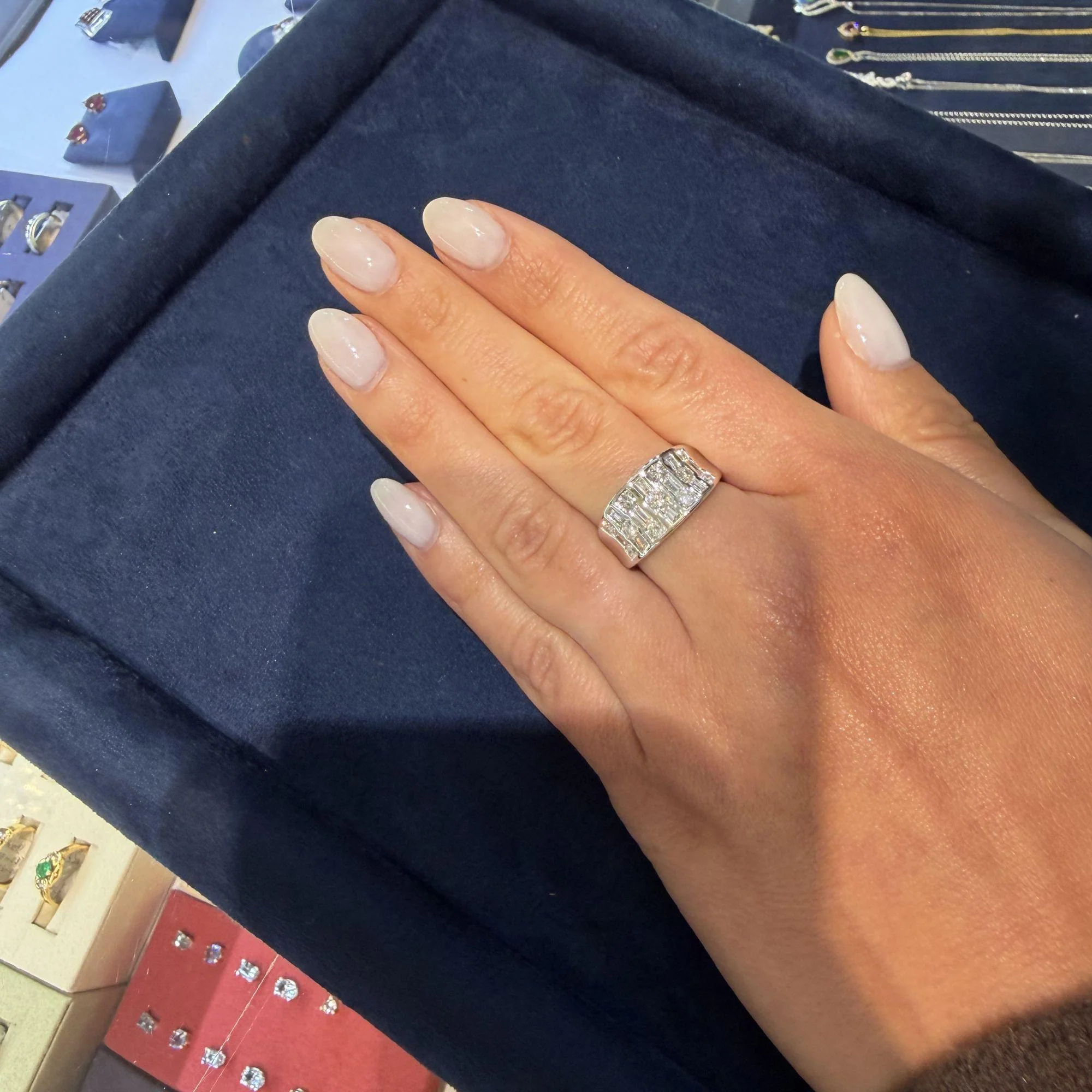1 Carat Round & Baguette Diamond Channel Set Platinum 3 Row Band Ring - Image 9