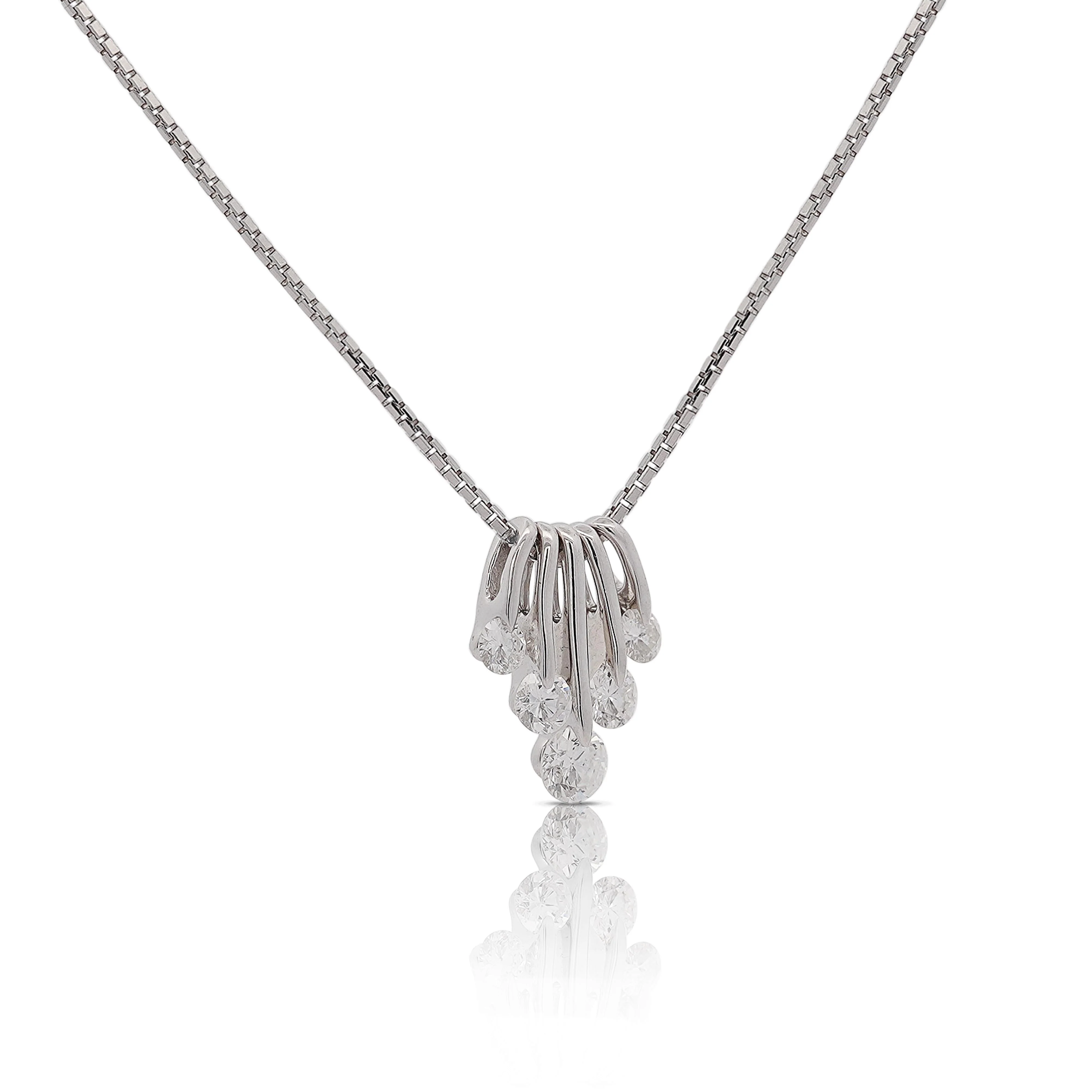 1 Carat Round Cut Diamond 5 Stone Platinum Dancing Pendant Necklace - Image 3