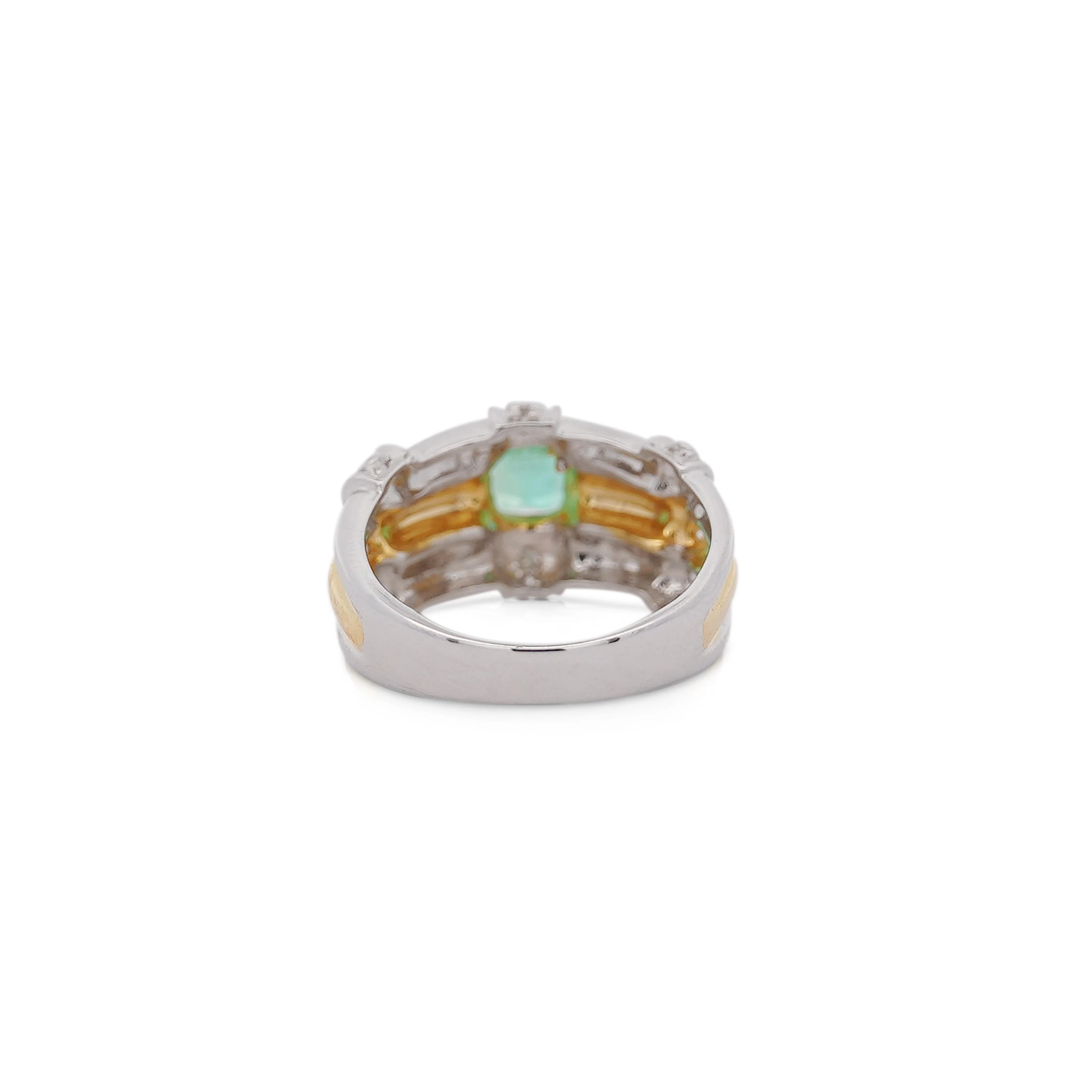 1 Carat Square Cut Emerald and Diamond Platinum & 18K Gold Ribbed Ring - Image 8