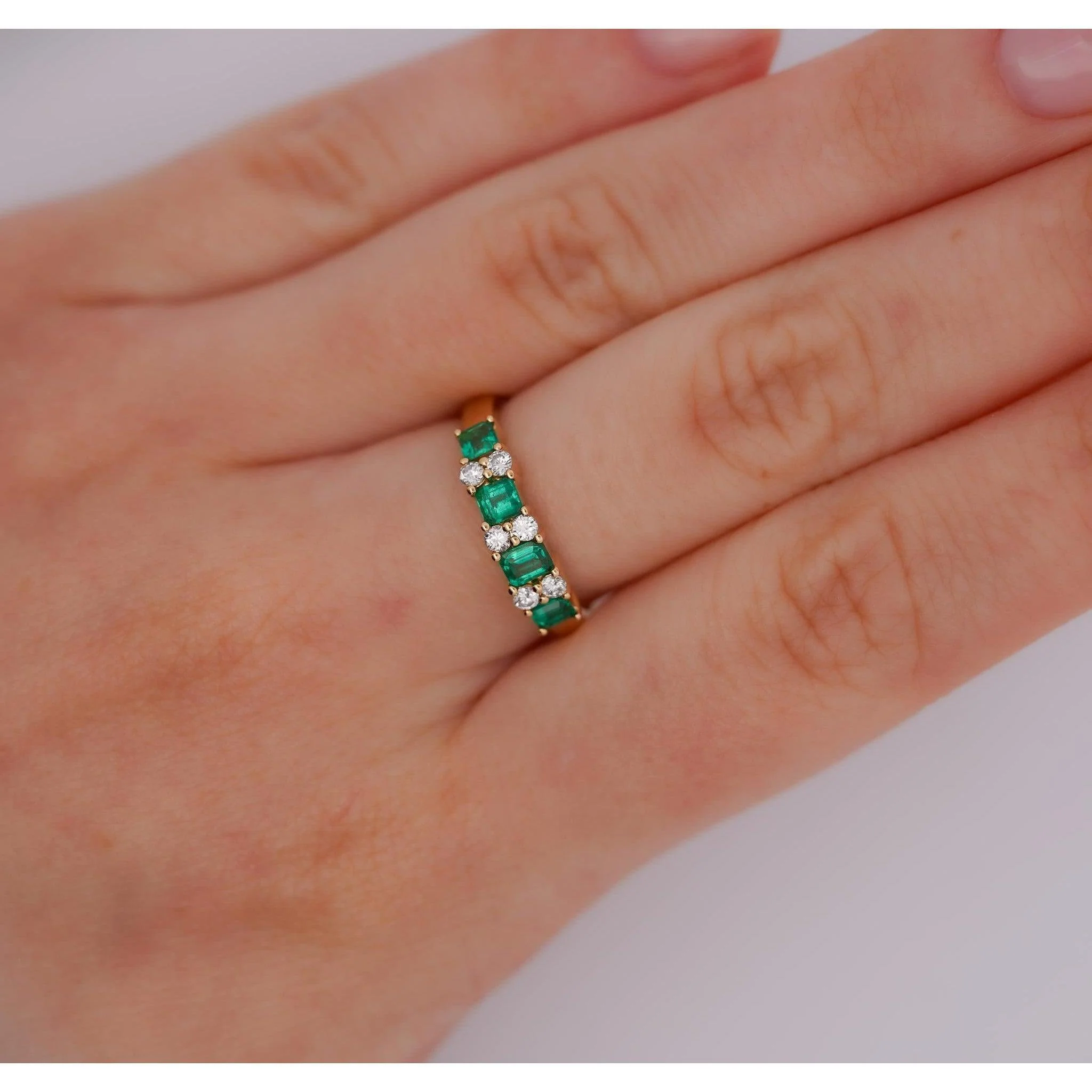 1 Carat Emerald Diamond 5-Stone Square Ring in 14K Gold - Image 2