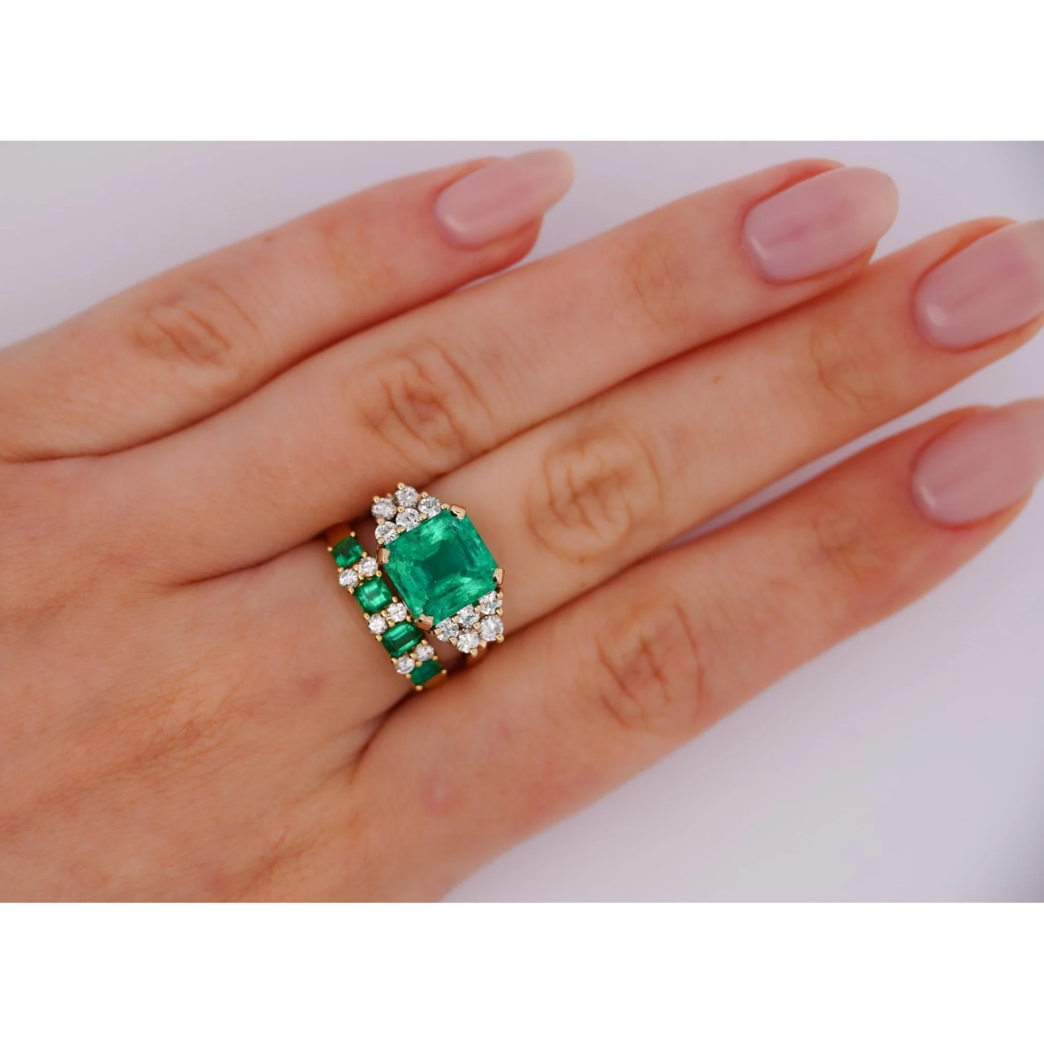 1 Carat Emerald Diamond 5-Stone Square Ring in 14K Gold - Image 6