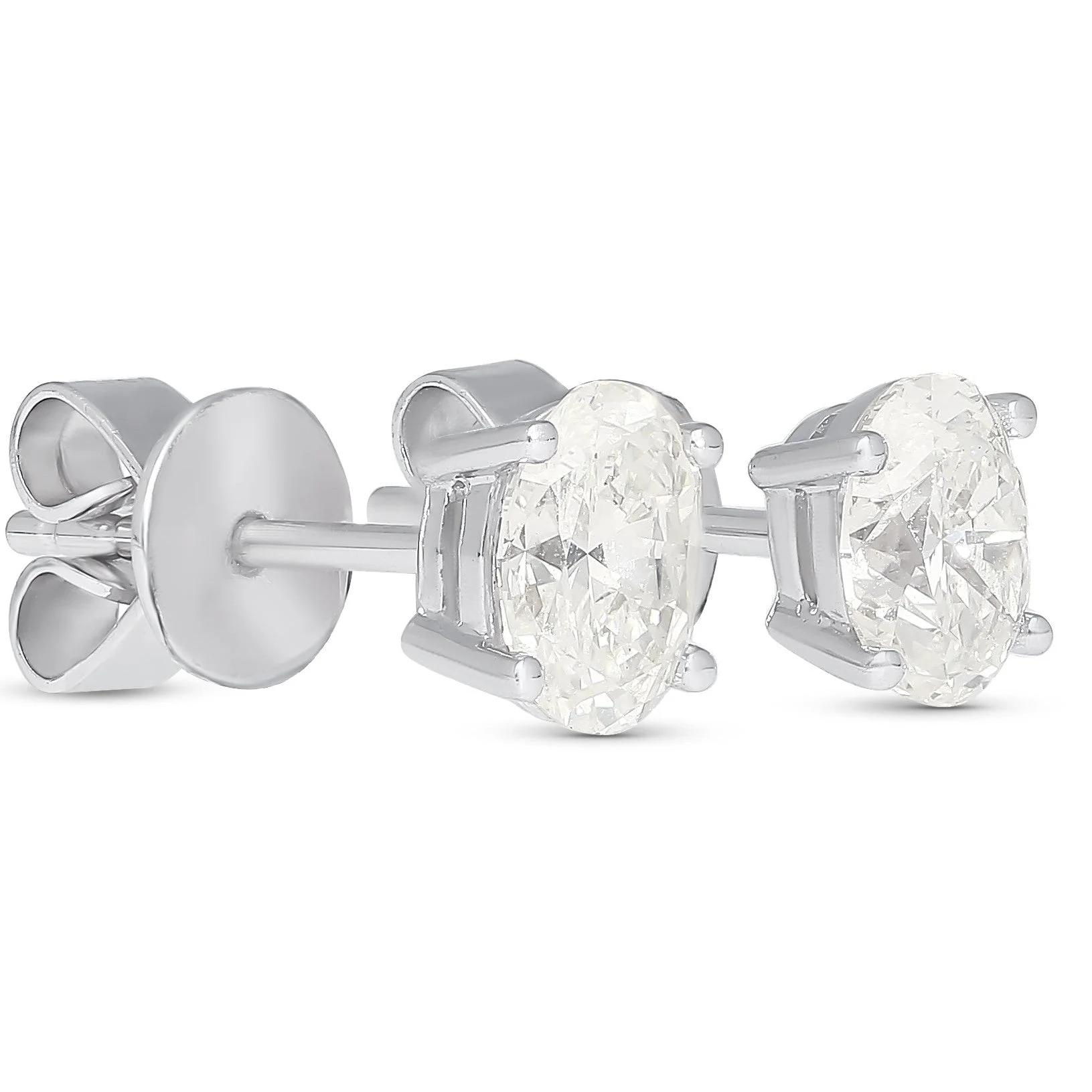 1 Carat Total Oval Cut 18K White Gold Solitaire 4-Prong Stud Earrings - Image 3