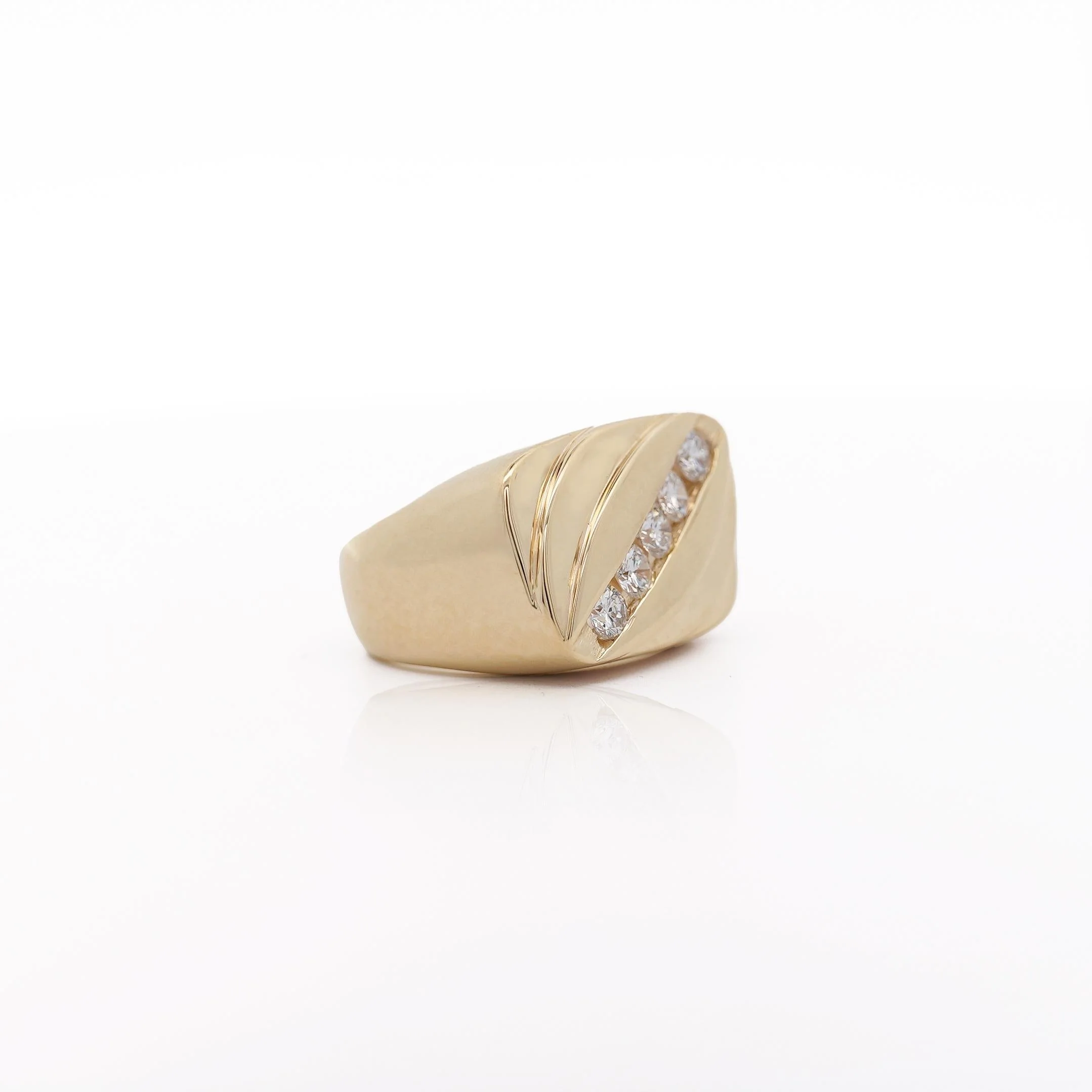 1 Carat Diagonal Diamond Channel Set 14K Gold Vintage Mens Ring - Image 4
