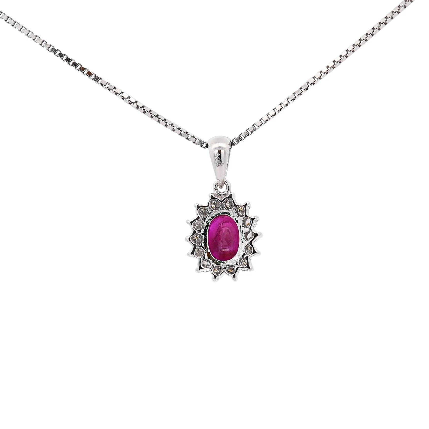 1 Carat Oval Cut Ruby & Diamond Halo Pendant Necklace in 14K White Gold - Image 3