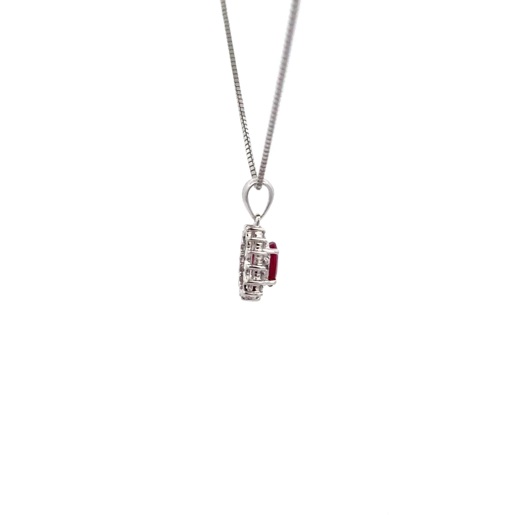 1 Carat Oval Cut Ruby & Diamond Halo Pendant Necklace in 14K White Gold - Image 5