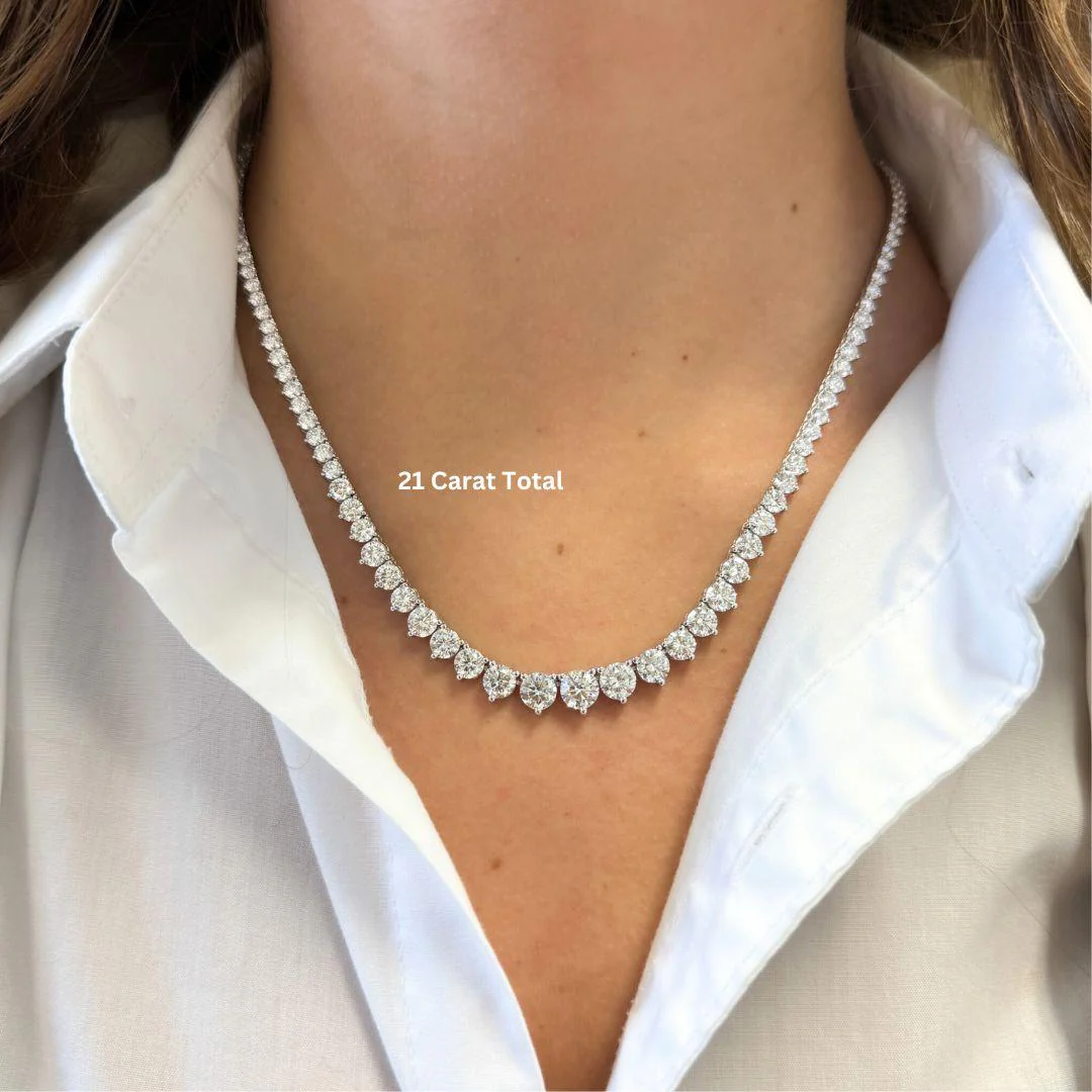 10-30 Carat Total Diamond 14K White Gold Graduating Riviera Tennis Necklace - Image 10
