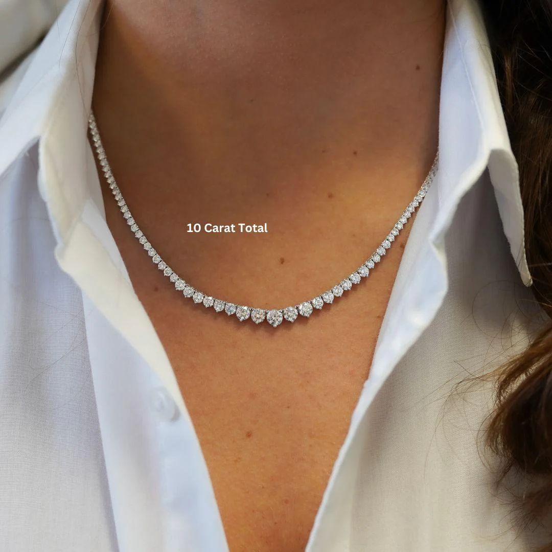 10-30 Carat Total Diamond 14K White Gold Graduating Riviera Tennis Necklace - Image 3