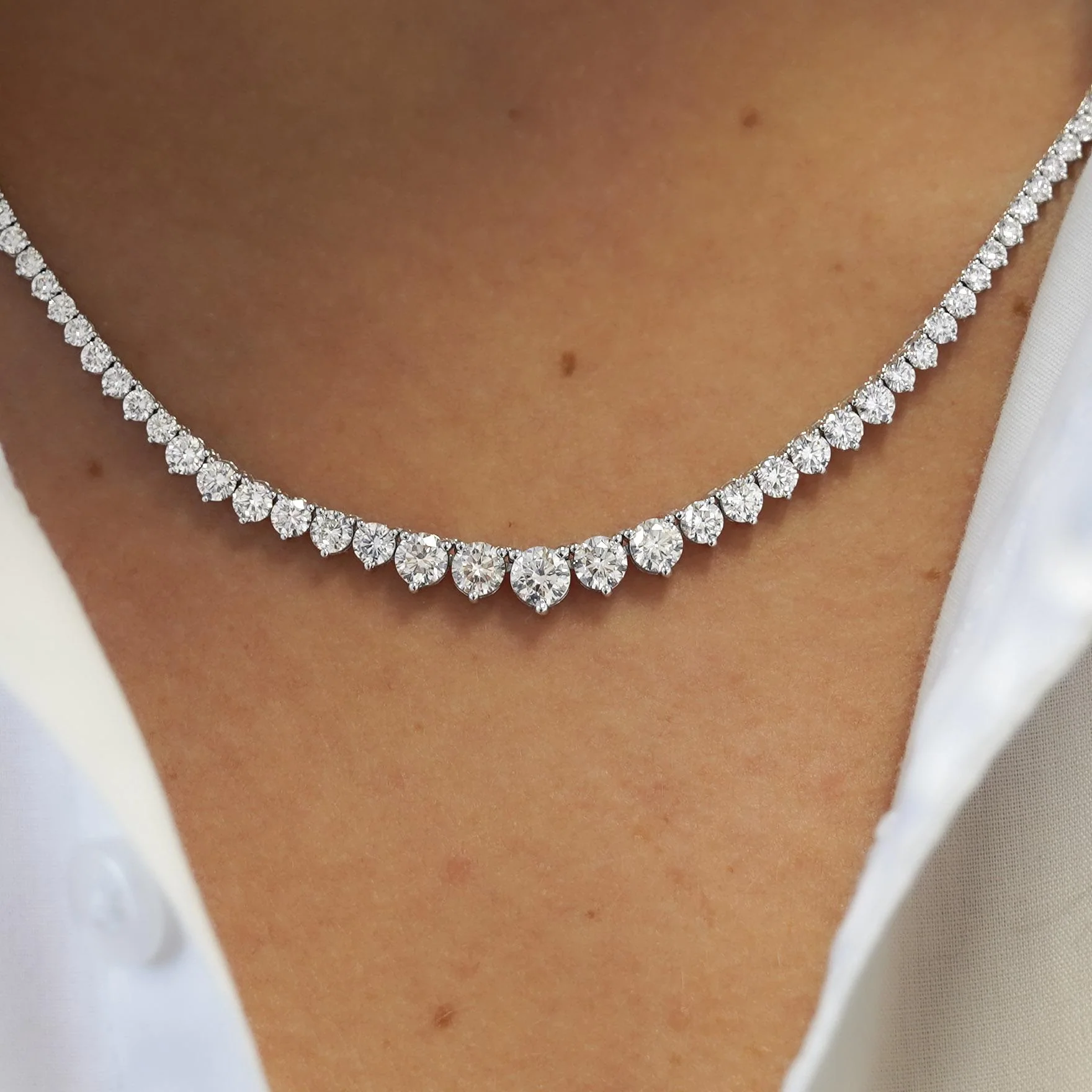 10-30 Carat Total Diamond 14K White Gold Graduating Riviera Tennis Necklace - Image 4