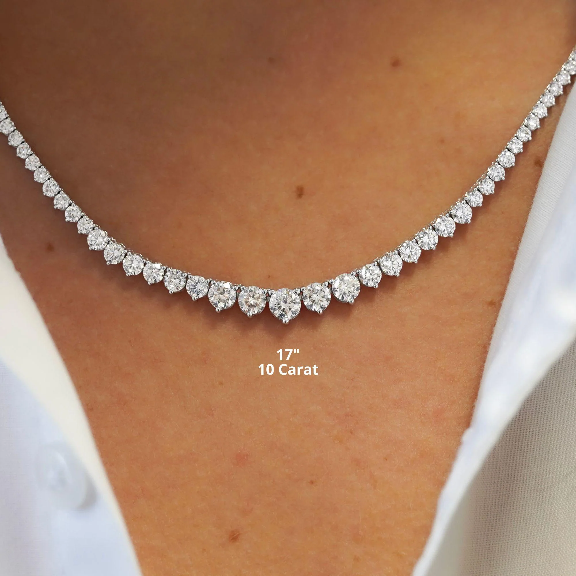 10-30 Carat Total Diamond 14K White Gold Graduating Riviera Tennis Necklace - Image 5
