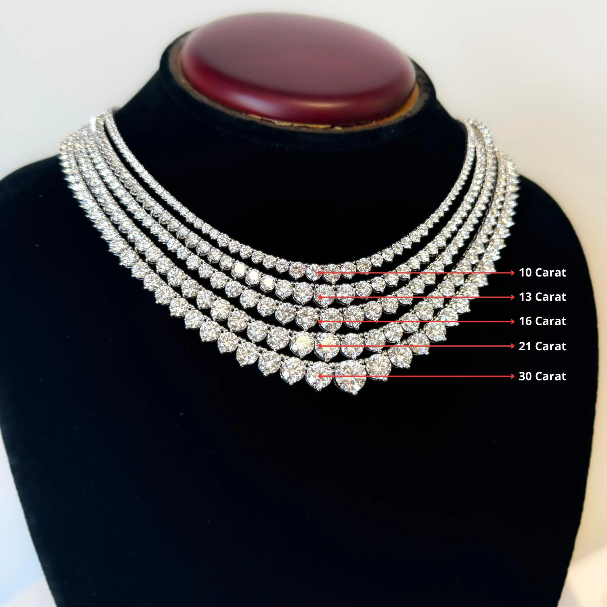 10-30 Carat Total Diamond 14K White Gold Graduating Riviera Tennis Necklace - Image 6