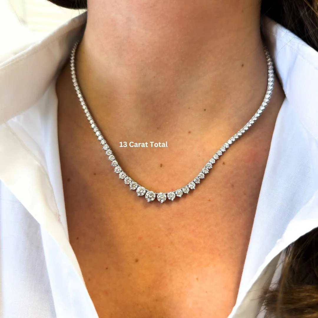 10-30 Carat Total Diamond 14K White Gold Graduating Riviera Tennis Necklace - Image 8