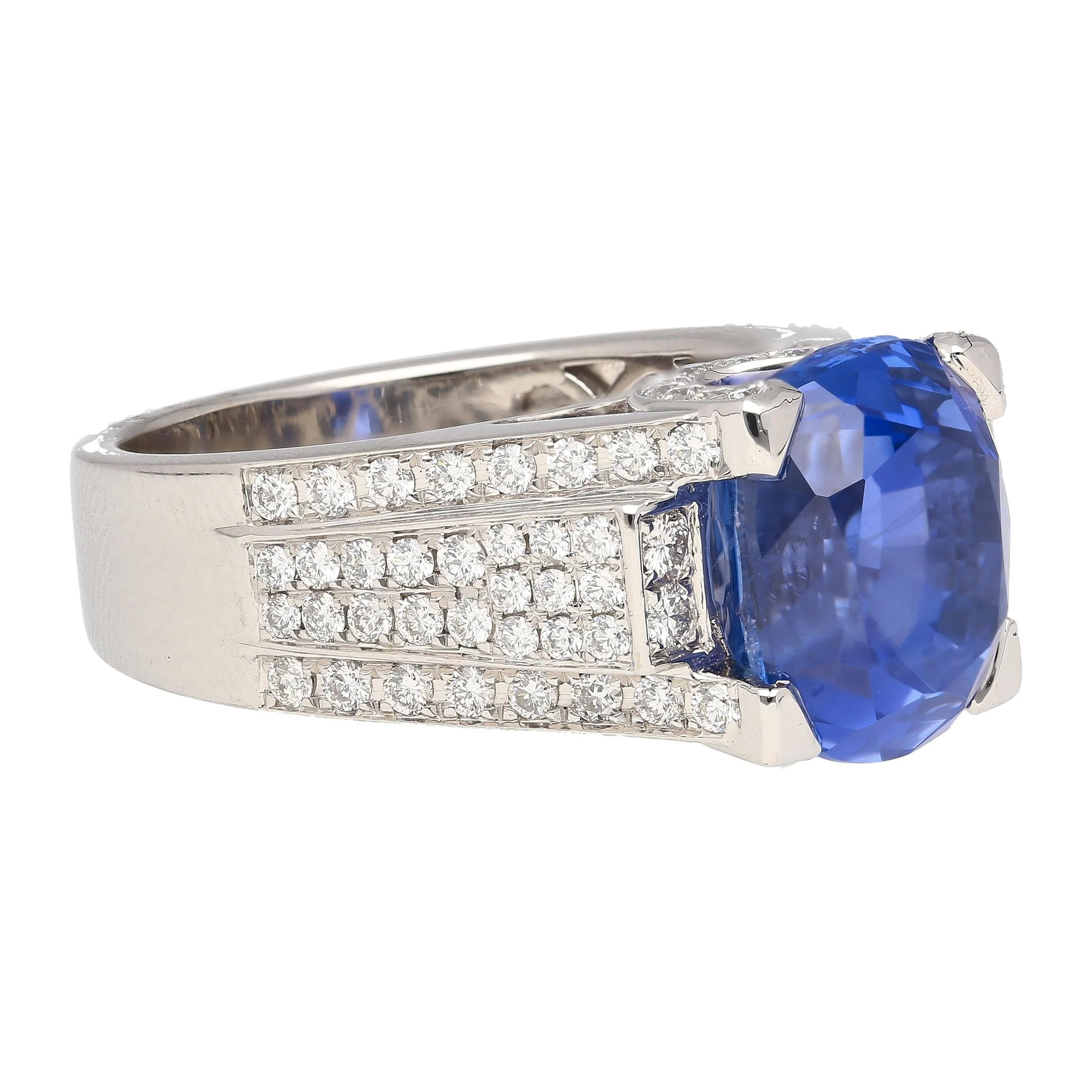 10.36 Carat No Heat Sri Lanka Oval Blue Sapphire and Diamond Ring - Image 6