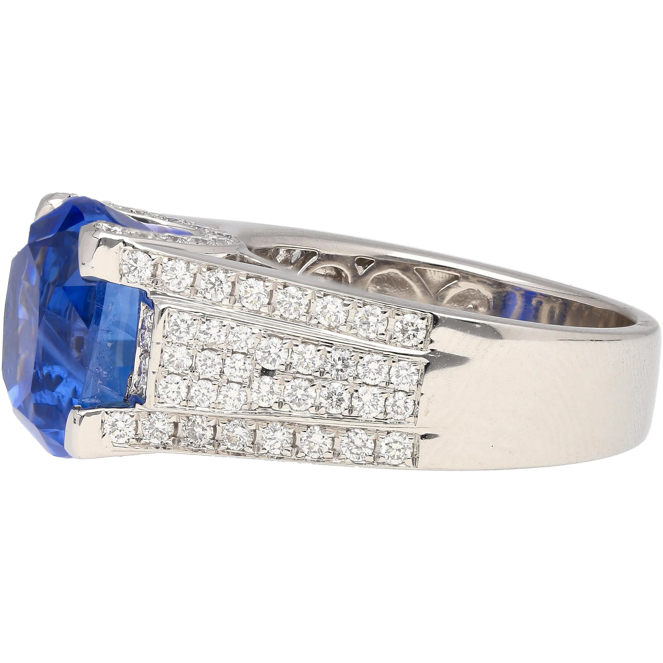 10.36 Carat No Heat Sri Lanka Oval Blue Sapphire and Diamond Ring - Image 7