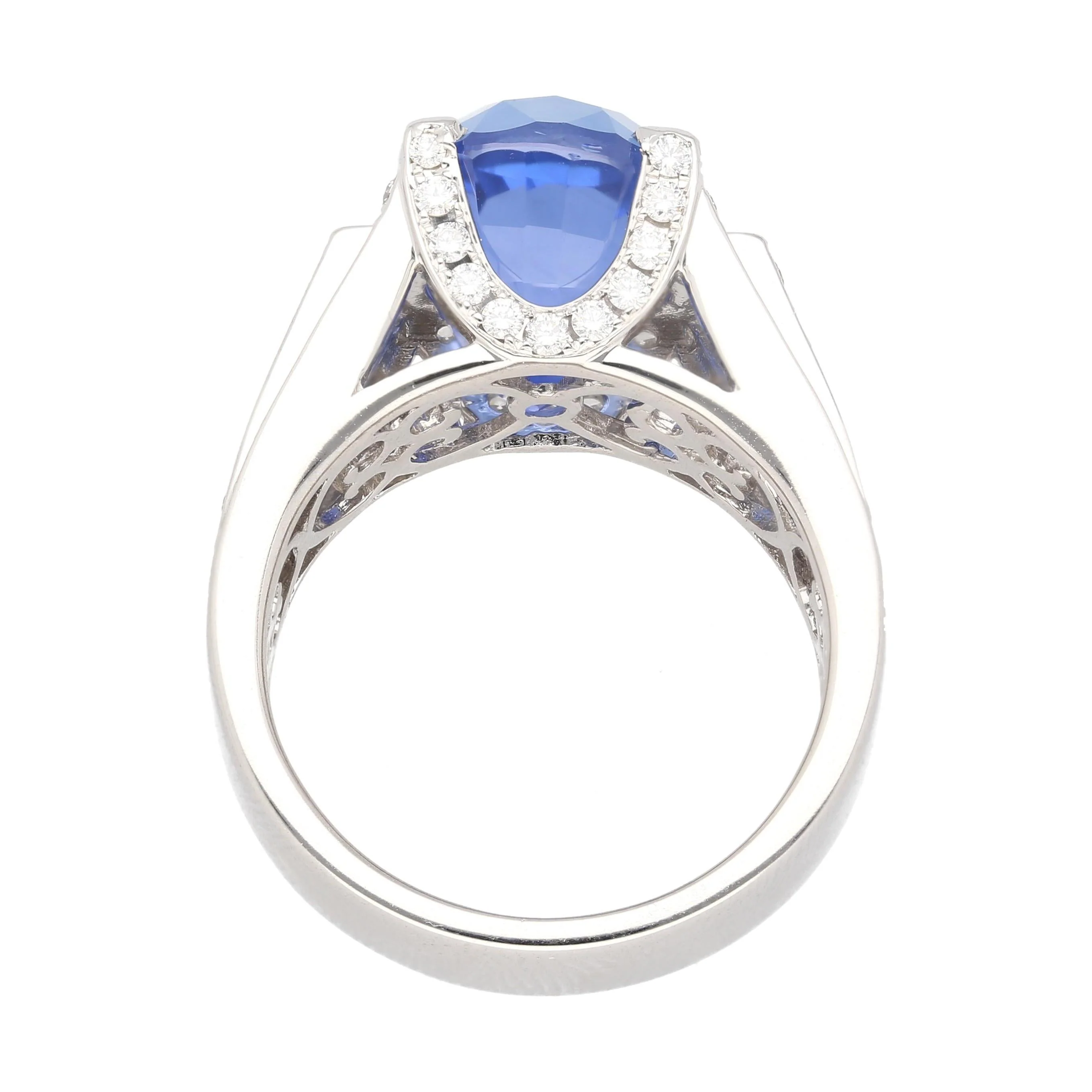 10.36 Carat No Heat Sri Lanka Oval Blue Sapphire and Diamond Ring - Image 8