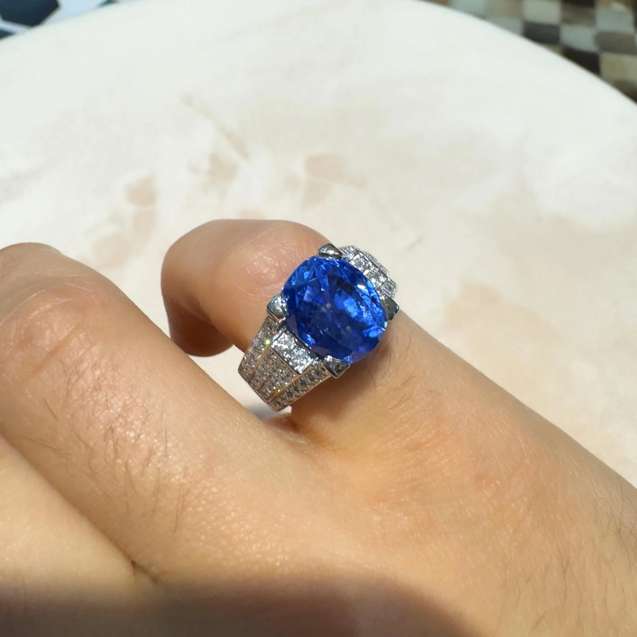 10.36 Carat No Heat Sri Lanka Oval Blue Sapphire and Diamond Ring - Image 9