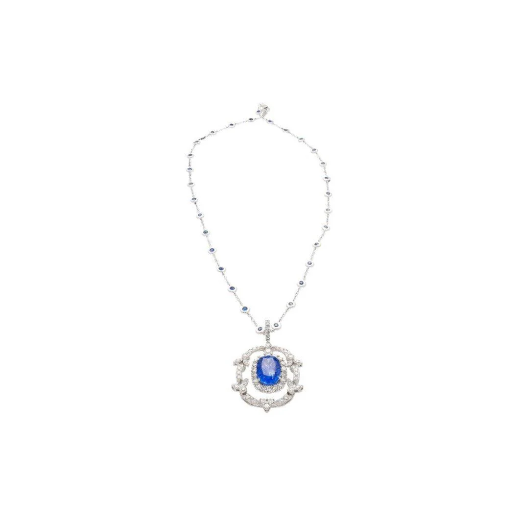 10.36 Carat Oval Cut No Heat Sri Lanka Blue Sapphire Drop Pendant Necklace - Image 5