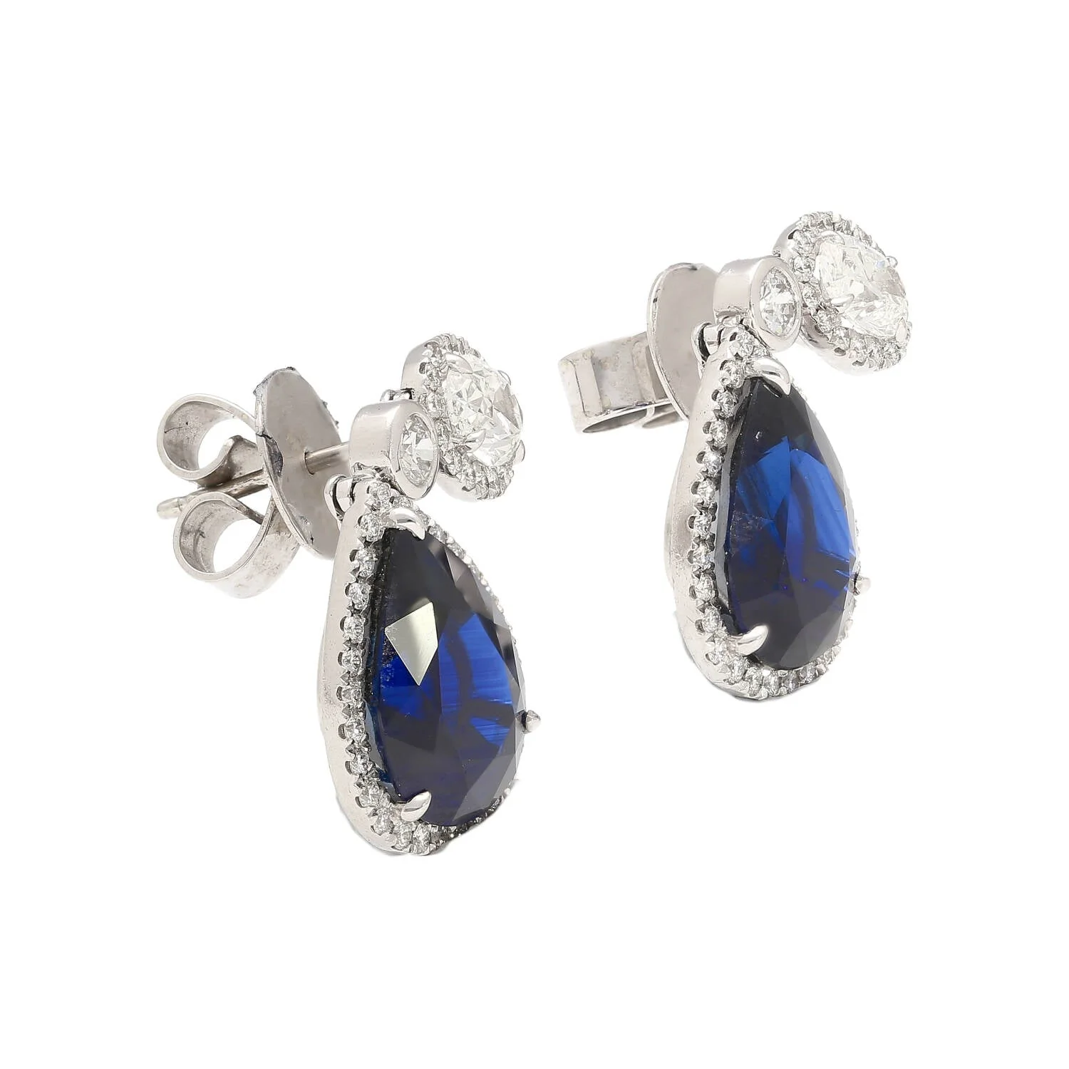 10.38 Carat Blue Sapphire and Diamond 18K White Gold Drop Earrings - Image 3