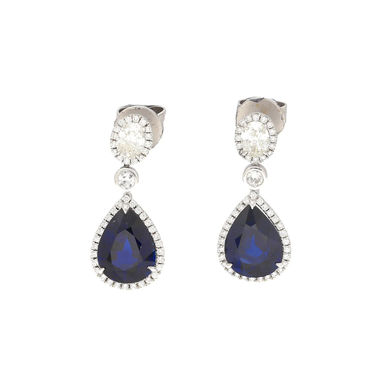 10.38 Carat Blue Sapphire and Diamond 18K White Gold Drop Earrings - Image 4