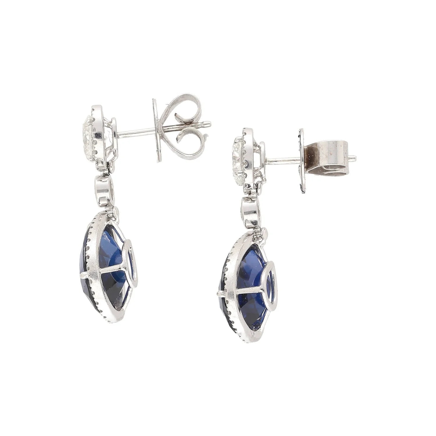 10.38 Carat Blue Sapphire and Diamond 18K White Gold Drop Earrings - Image 5