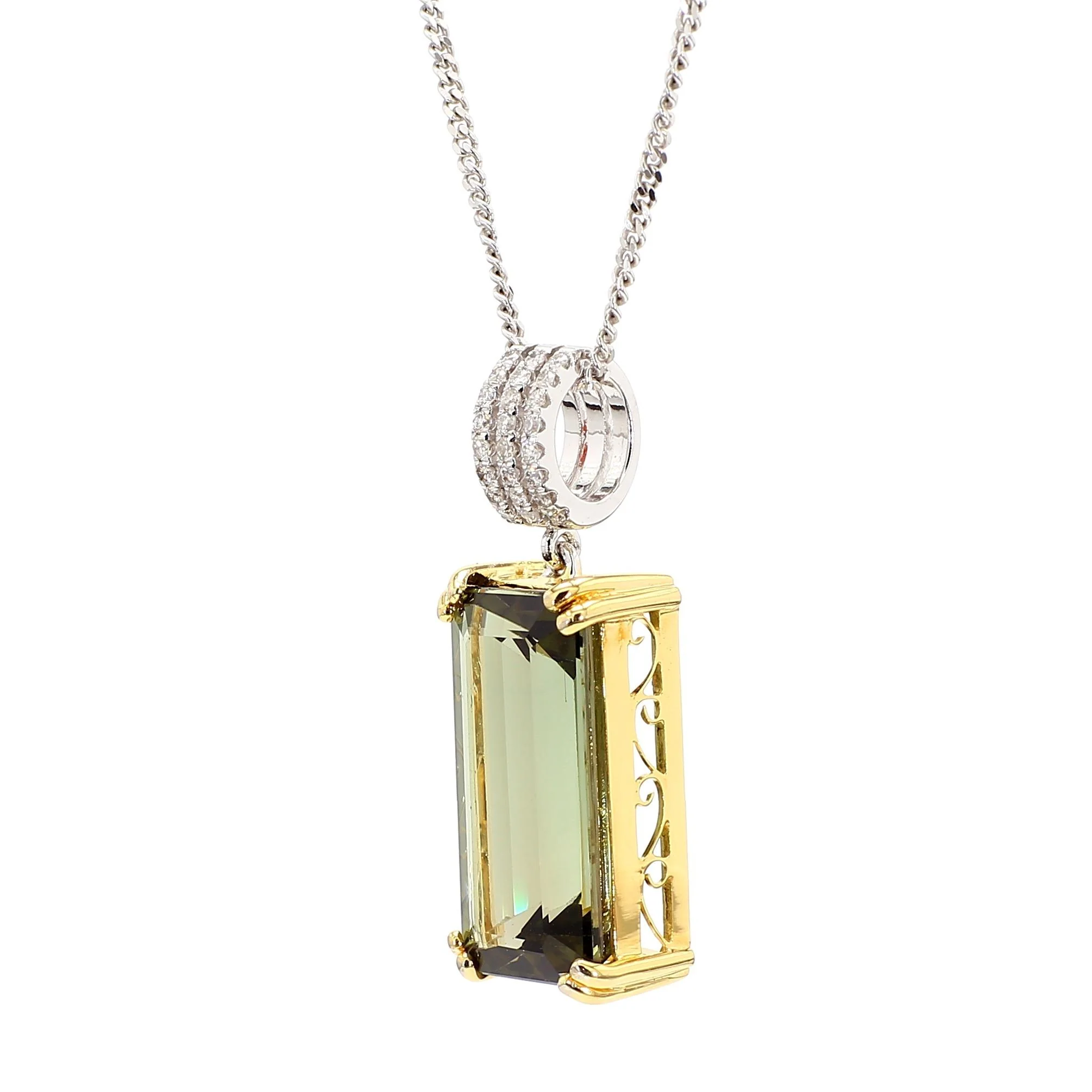 10.52 Carat Forrest Green Tourmaline Emerald Cut 18K Gold Pendant Necklace - Image 3