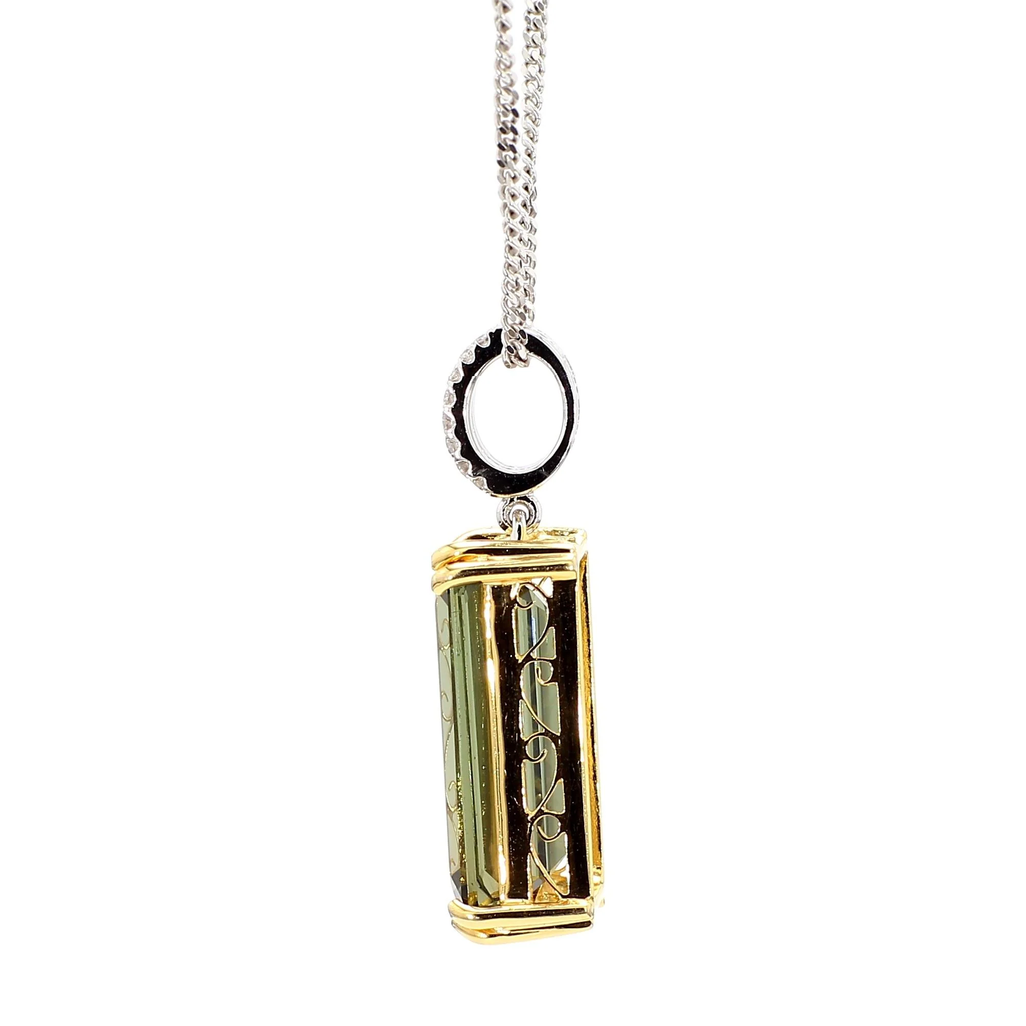 10.52 Carat Forrest Green Tourmaline Emerald Cut 18K Gold Pendant Necklace - Image 4
