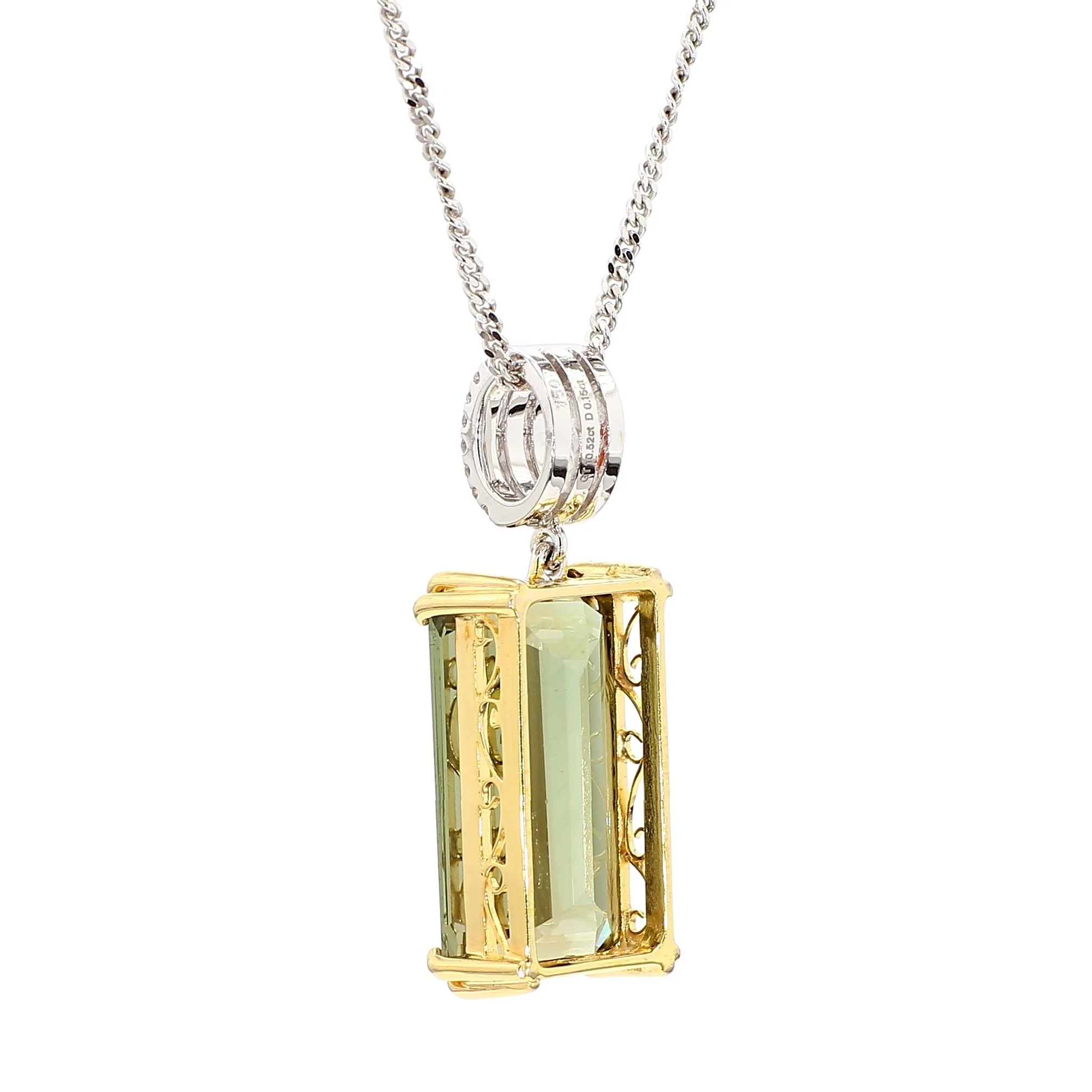10.52 Carat Forrest Green Tourmaline Emerald Cut 18K Gold Pendant Necklace - Image 5