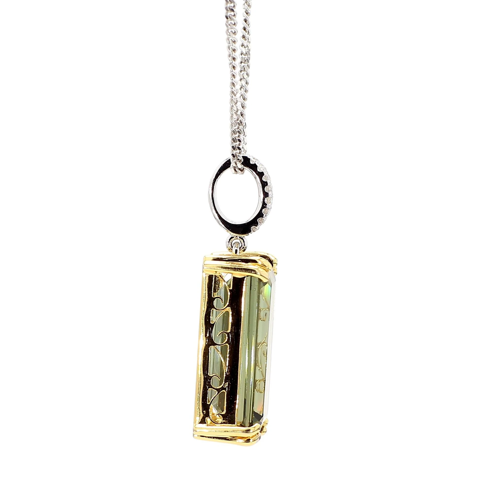 10.52 Carat Forrest Green Tourmaline Emerald Cut 18K Gold Pendant Necklace - Image 7