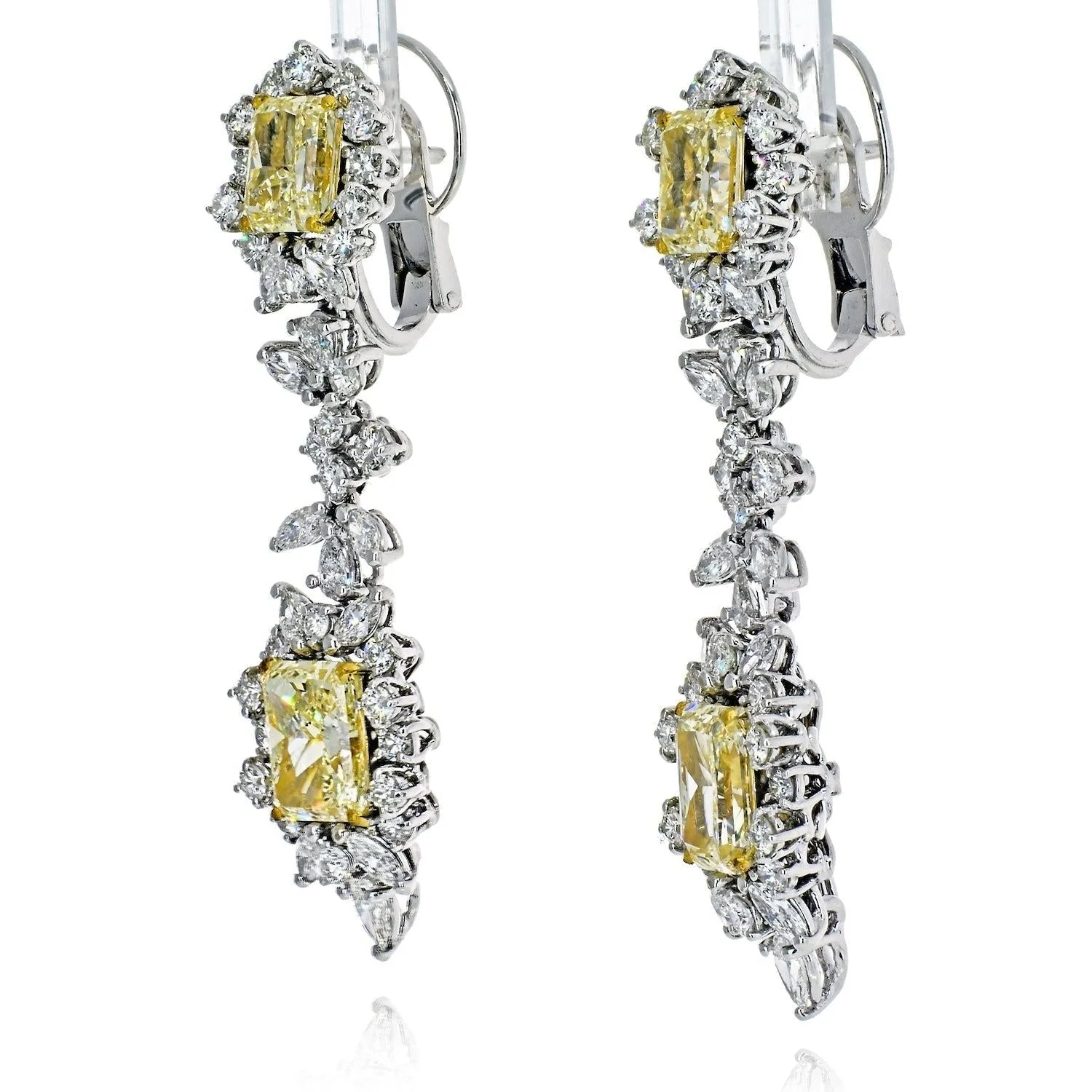 10.75 Carat Radiant-Cut VVS1 Fancy Yellow Diamond Drop Earrings in 18K White Gold - Image 3