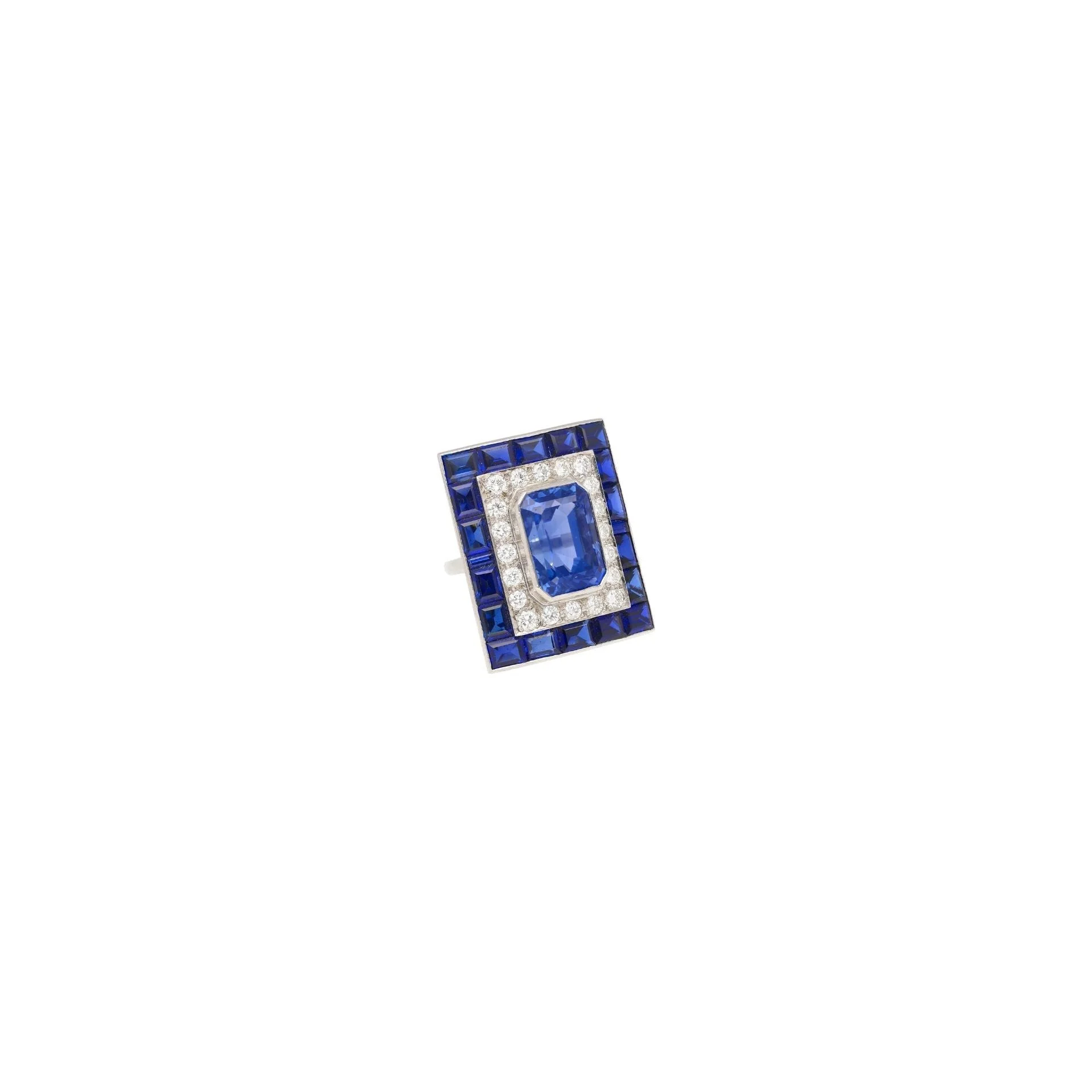 10.82 Carat No Heat Ceylon Blue Sapphire and Diamond Vintage Art Deco Platinum Ring | AGL & GIA Certified - Image 6