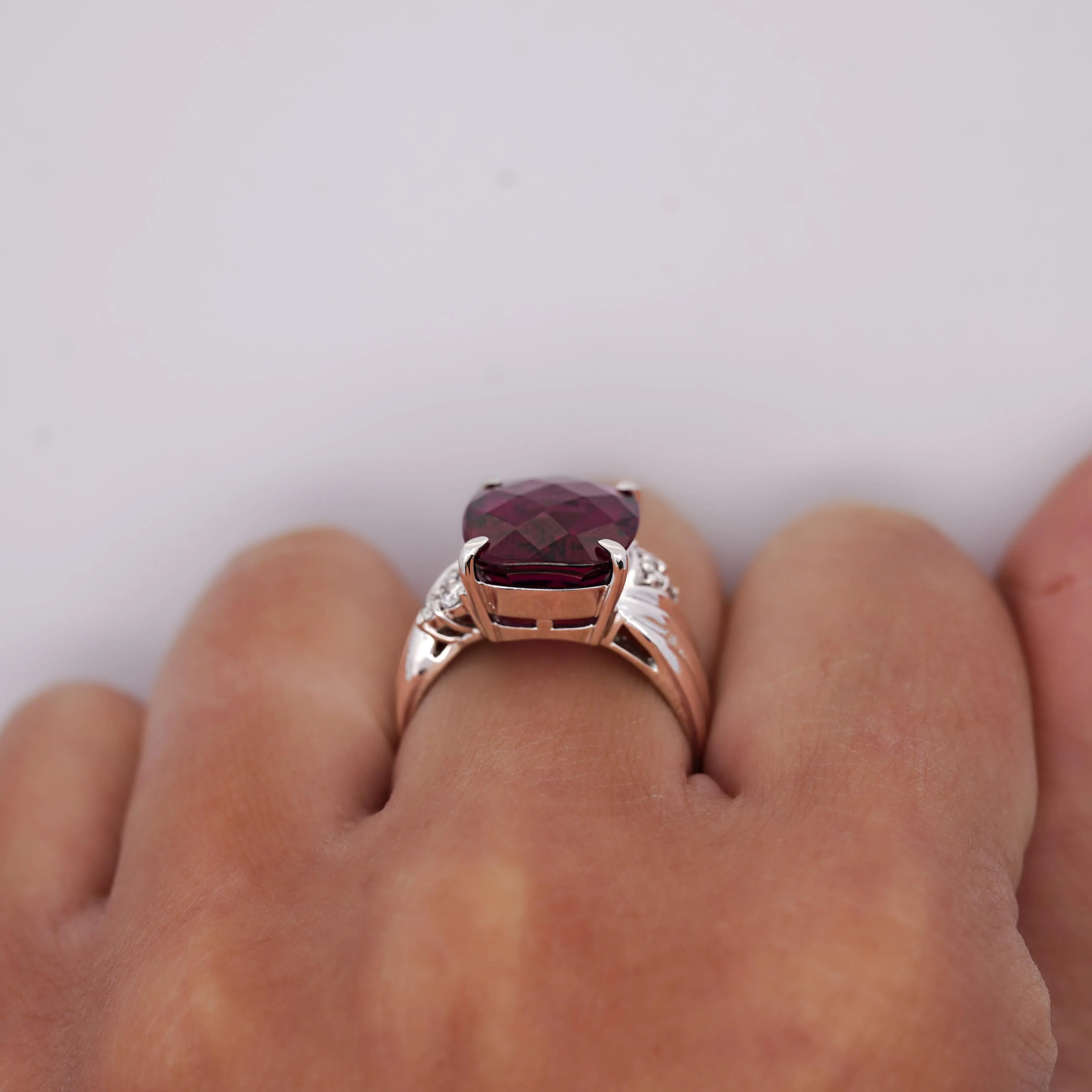10.96 Carat Rubellite Tourmaline and Diamond Accent Platinum Ring - Image 4