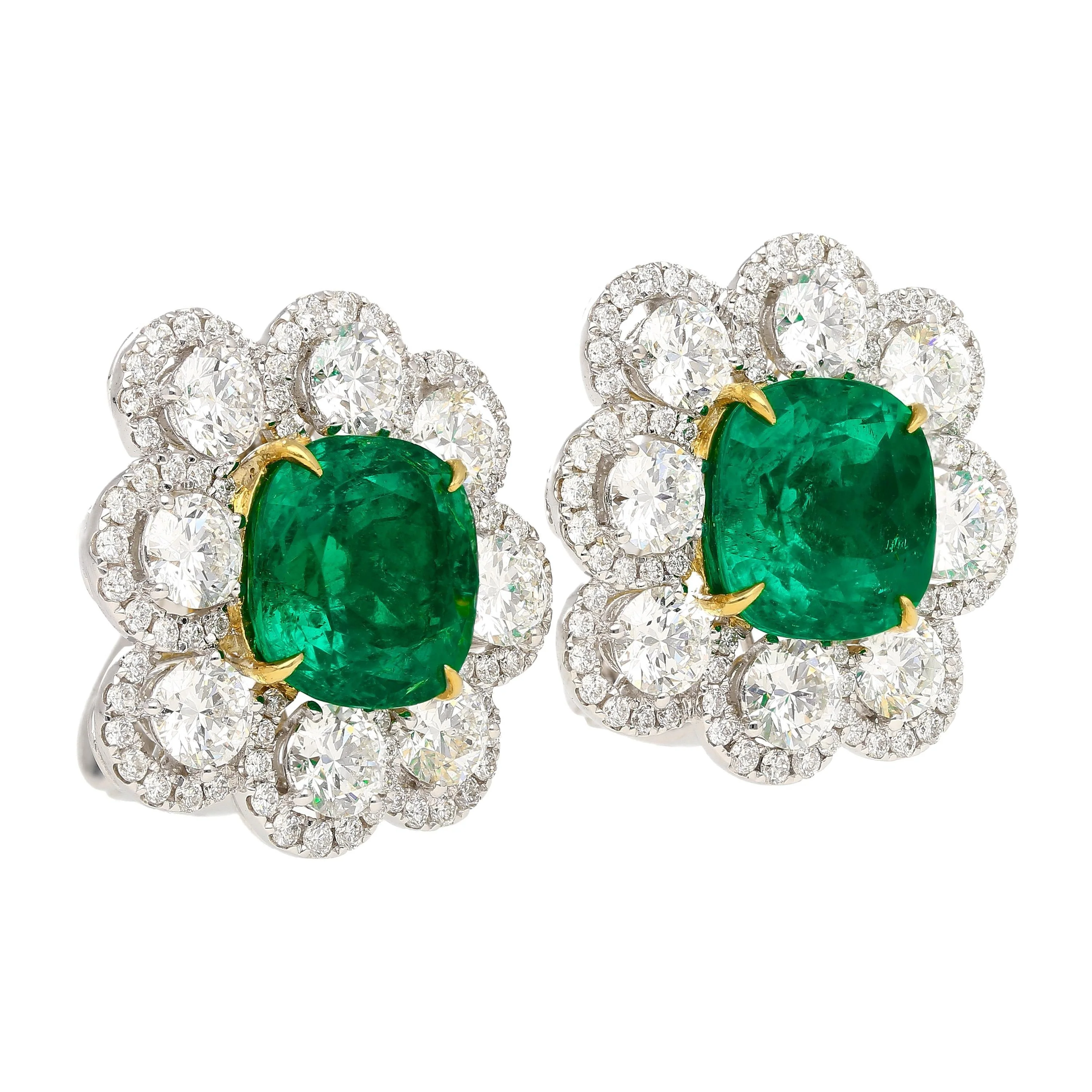 10 Carat Colombian Emerald GRS Certified Cushion Cut Minor Oil Diamond Earrings - Image 3