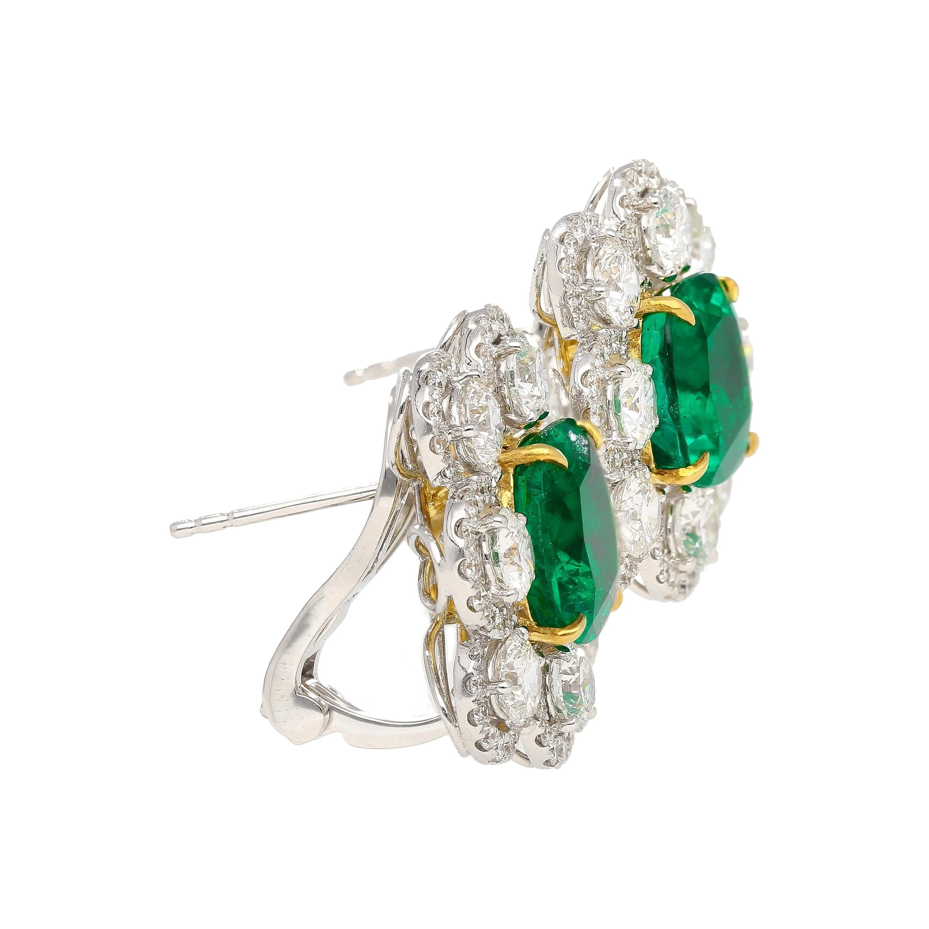 10 Carat Colombian Emerald GRS Certified Cushion Cut Minor Oil Diamond Earrings - Image 5