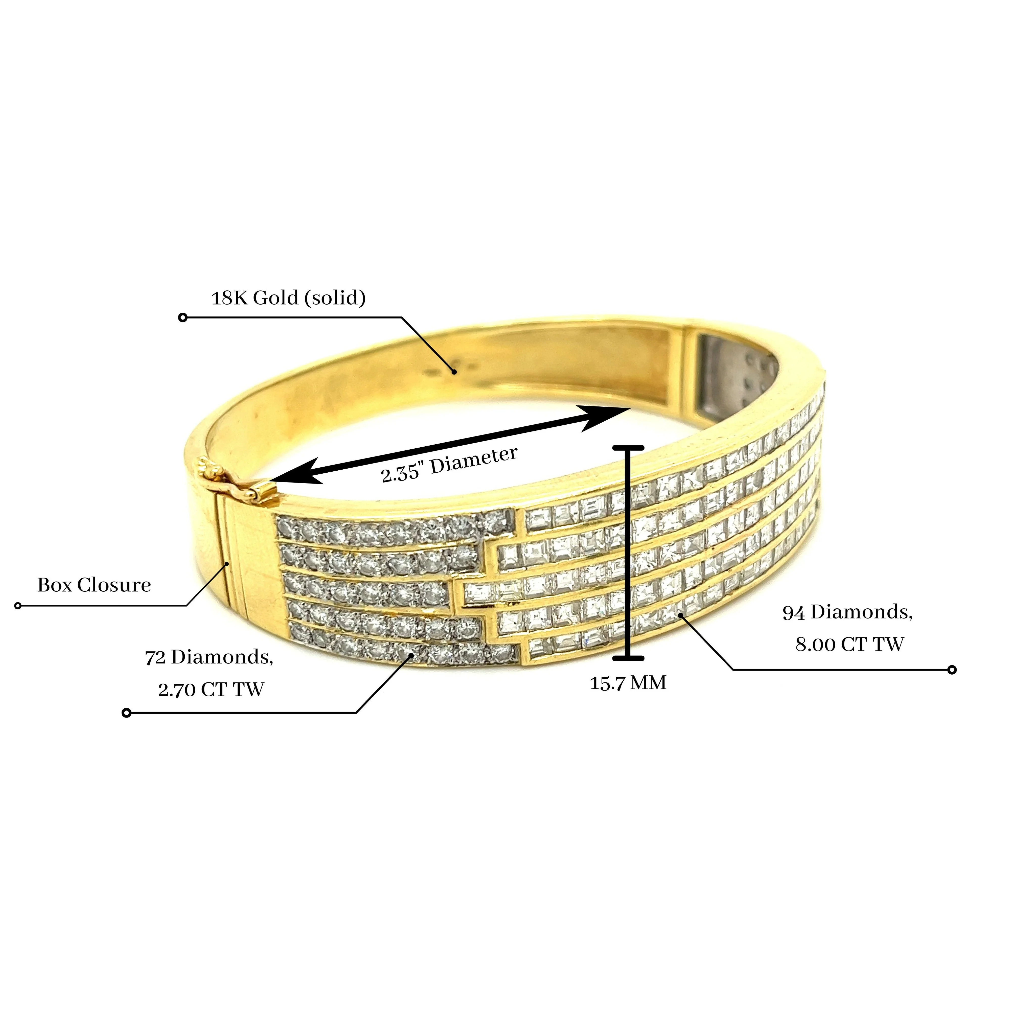 10 Carat TW Diamond Encrusted Multi Row Bangle Bracelet in 18K Yellow Gold - Image 6