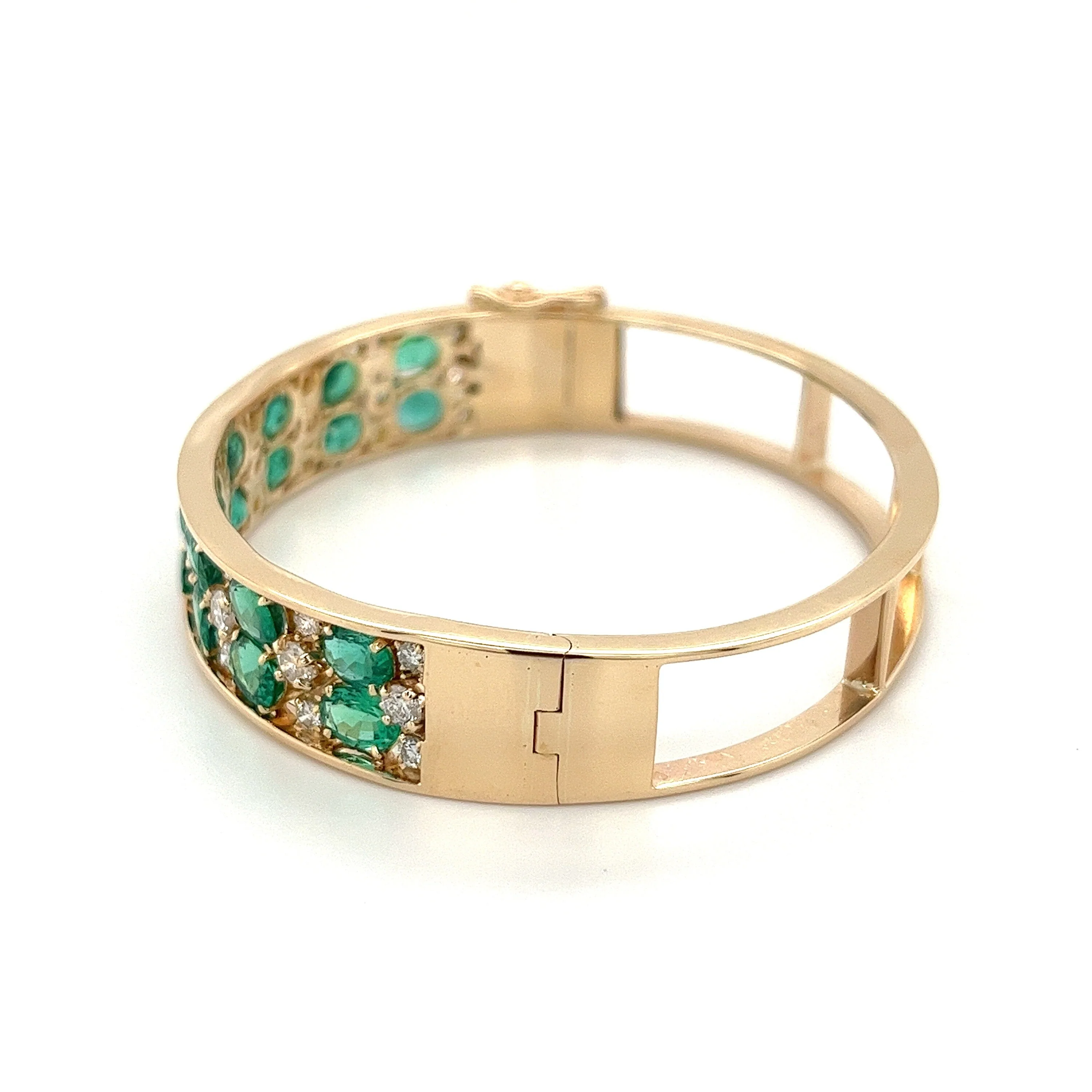 10 carat Emerald and Diamond 2-Row Bangle Bracelet in 14k Gold - Image 4