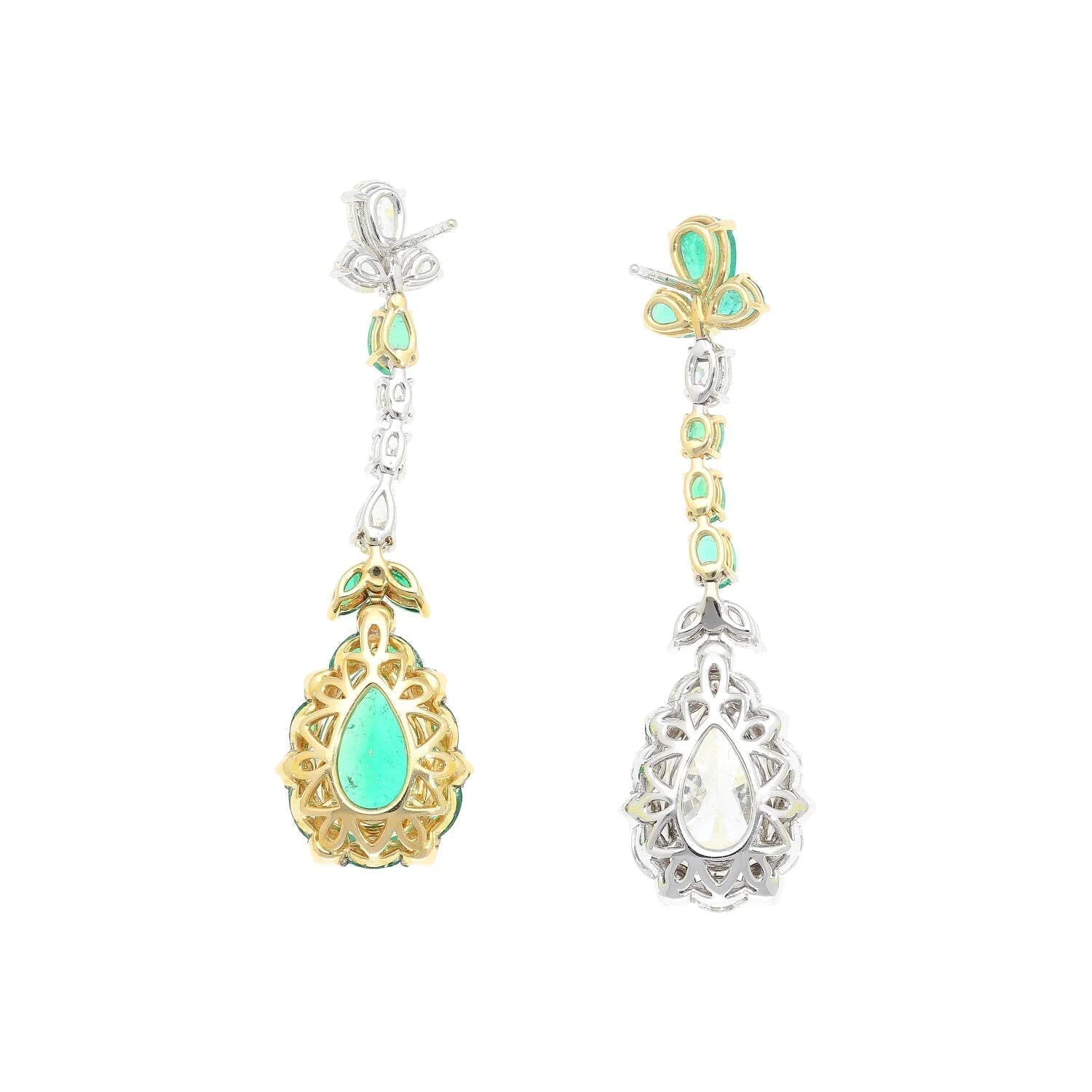 10 Carat Natural Emerald and Diamond Mirrored Drop Earrings in 18K Gold - Image 3