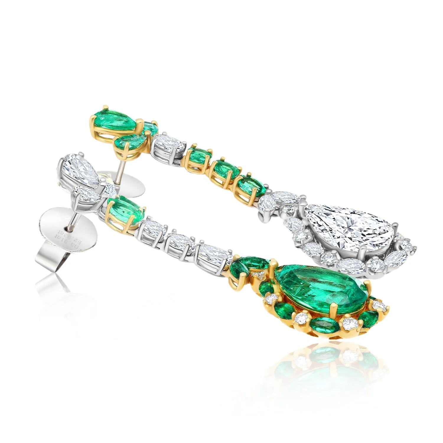 10 Carat Natural Emerald and Diamond Mirrored Drop Earrings in 18K Gold - Image 4