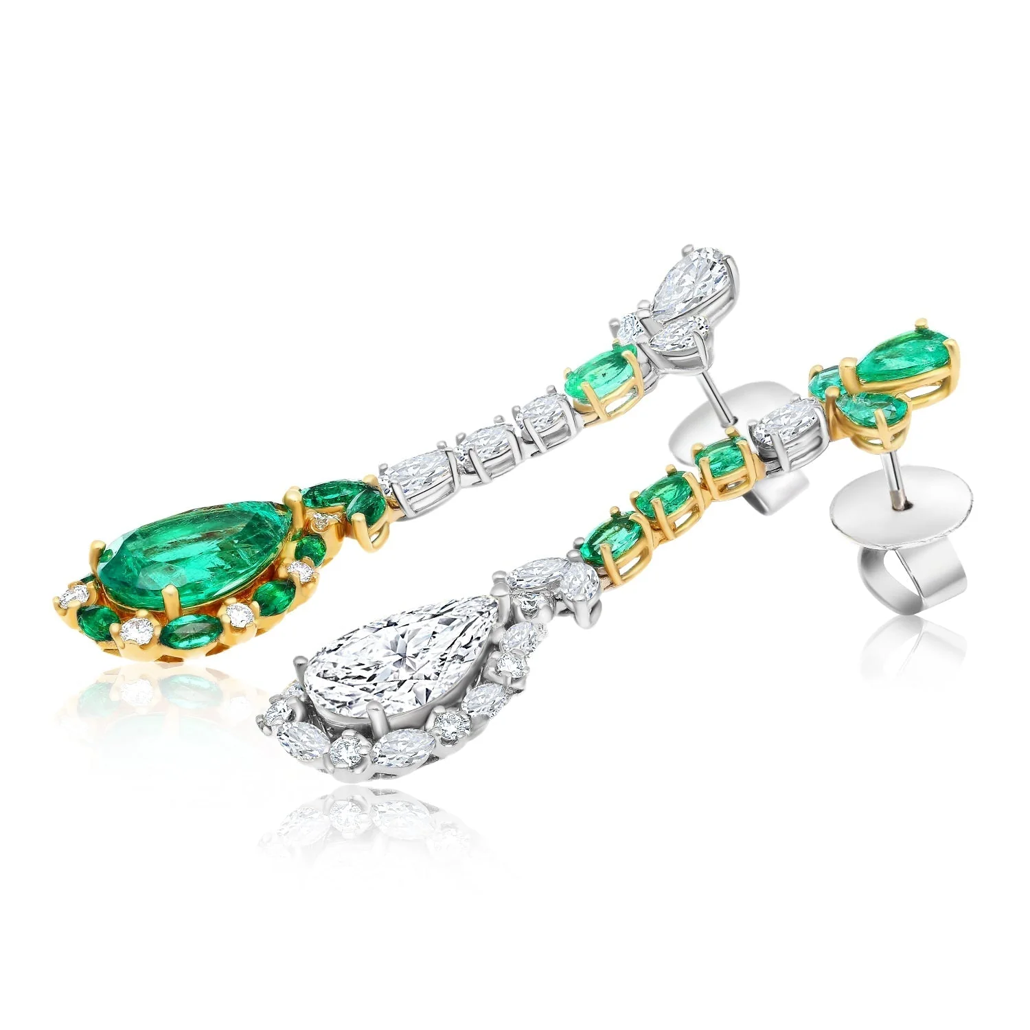10 Carat Natural Emerald and Diamond Mirrored Drop Earrings in 18K Gold - Image 5