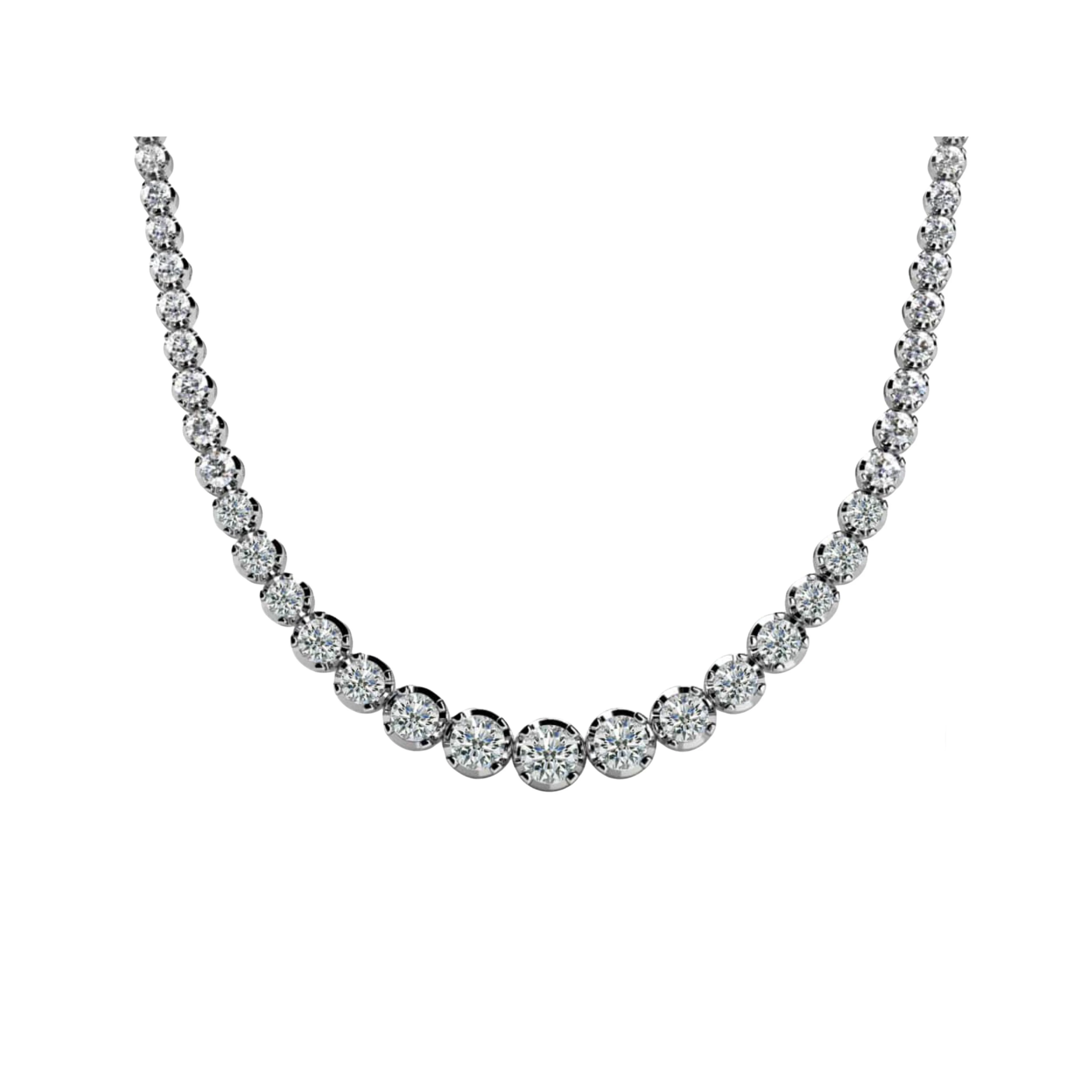 10 Carat Natural Diamond Graduated Tennis Necklace 18K White Gold 16.5 Inches - Image 2